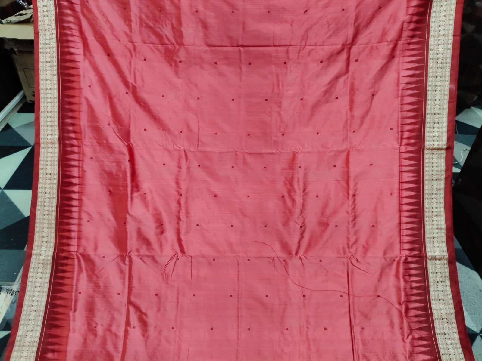 Peach Maroon Mini Buti Bomkai Silk Saree