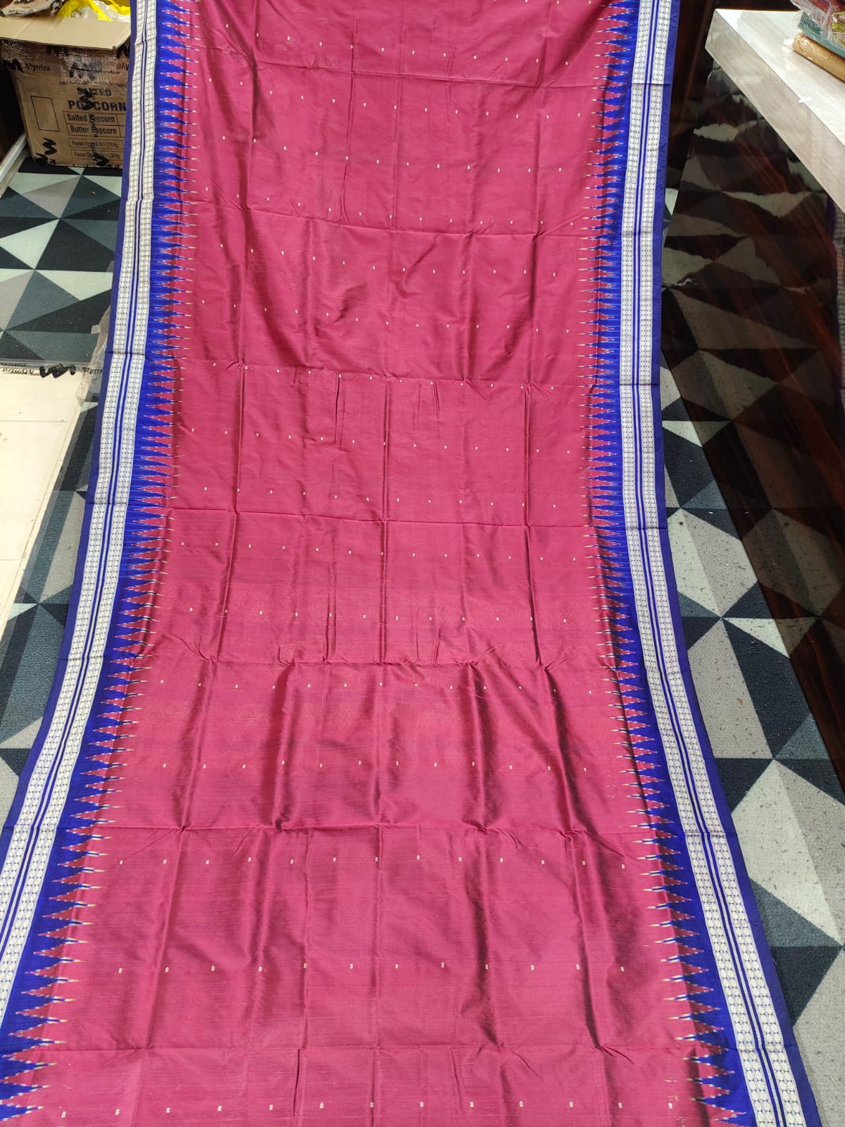 Magenta Blue Mini Buti Bomkai Silk Saree