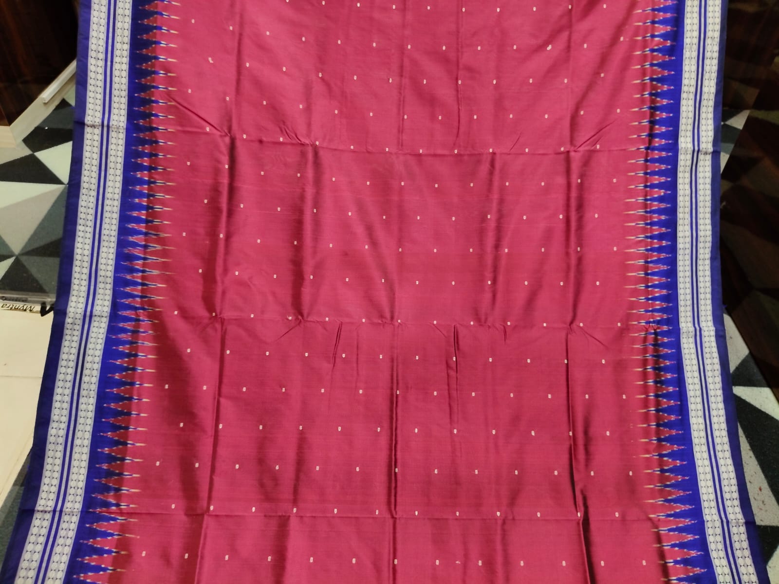 Magenta Blue Mini Buti Bomkai Silk Saree