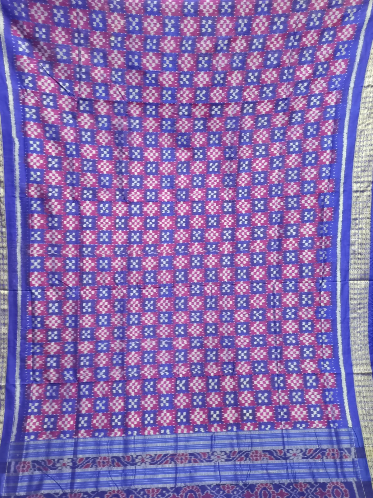 Magenta Blue Mini Pasapali Sambalpuri Semi Silk Saree