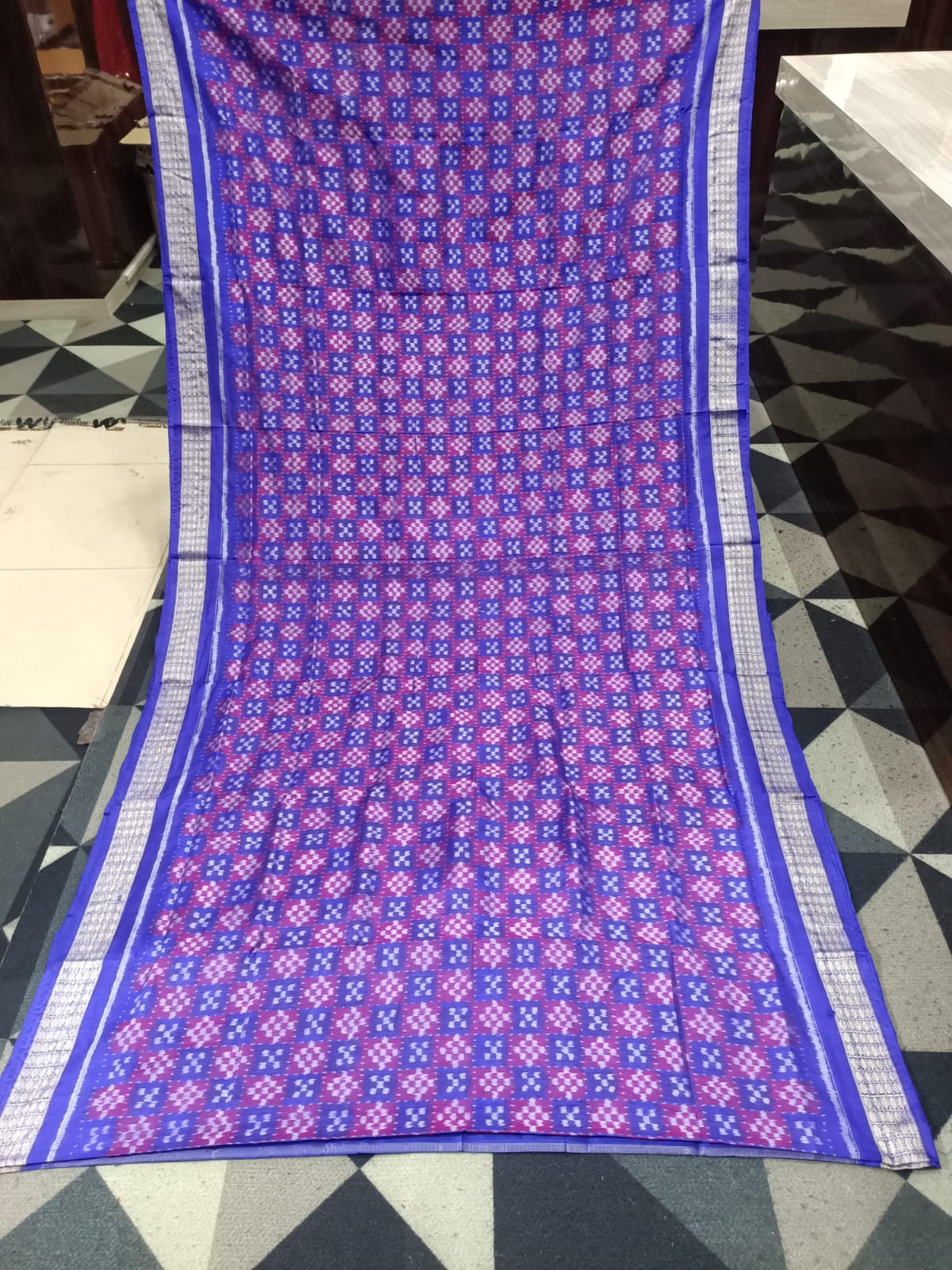 Magenta Blue Mini Pasapali Sambalpuri Semi Silk Saree