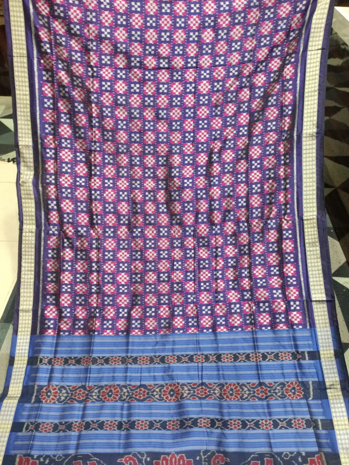 Magenta Navy Blue Mini Pasapali Sambalpuri Semi Silk Saree