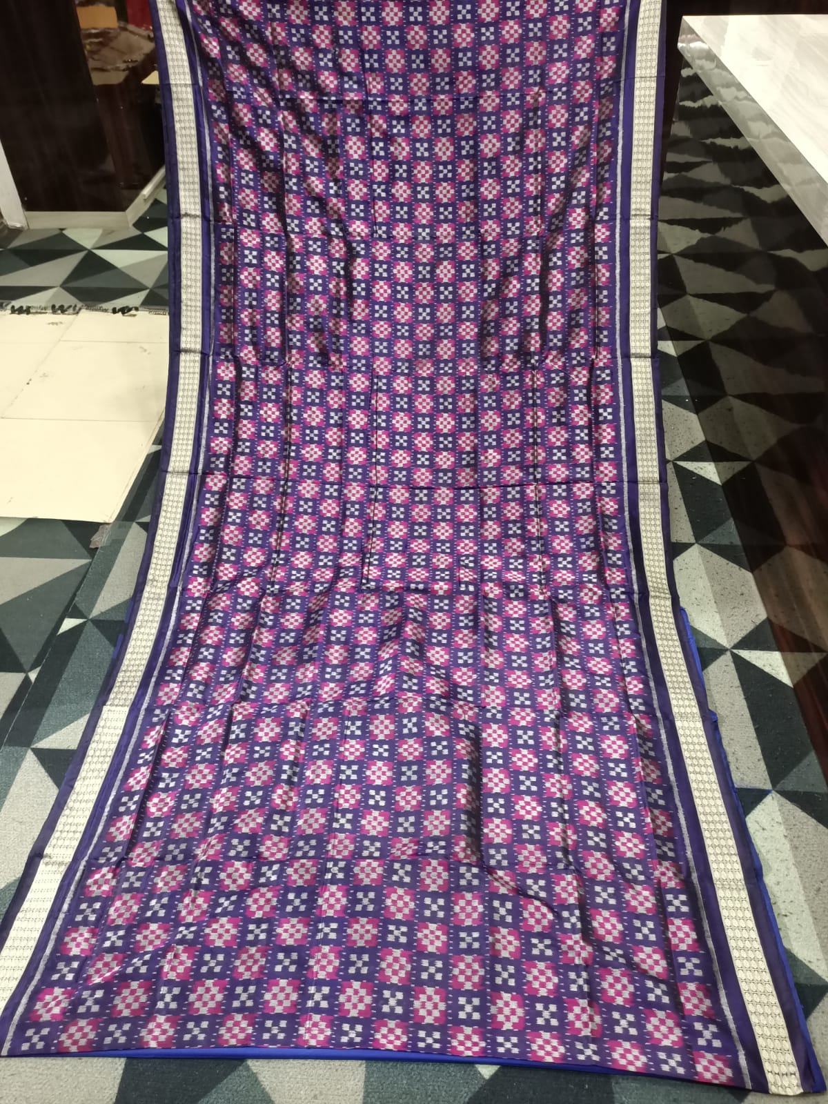 Magenta Navy Blue Mini Pasapali Sambalpuri Semi Silk Saree