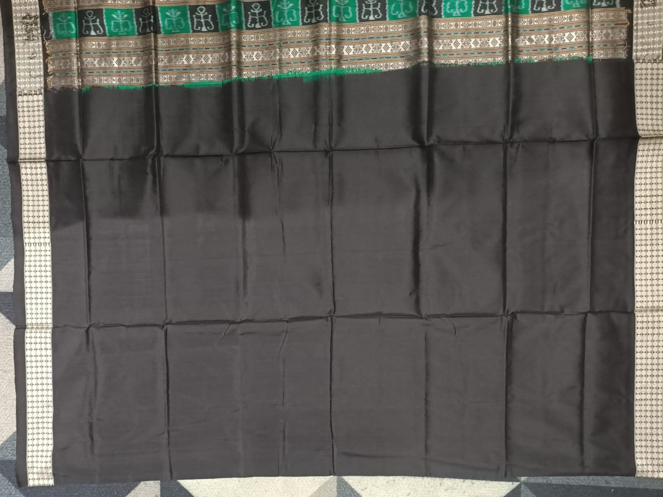 Rama Green Black Tribal Design Bomkai Silk Saree