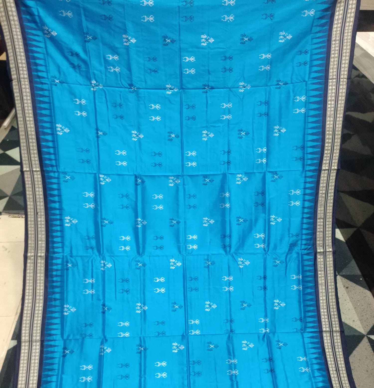Copper Sulphate Navy Blue Tribal Design Bomkai Silk Saree
