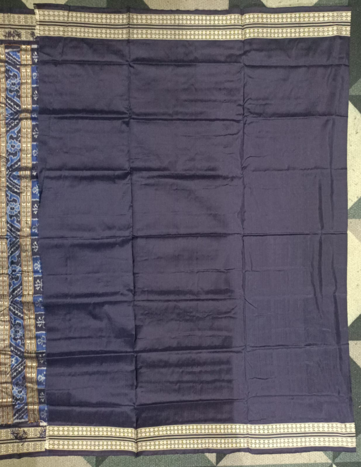 Copper Sulphate Navy Blue Tribal Design Bomkai Silk Saree
