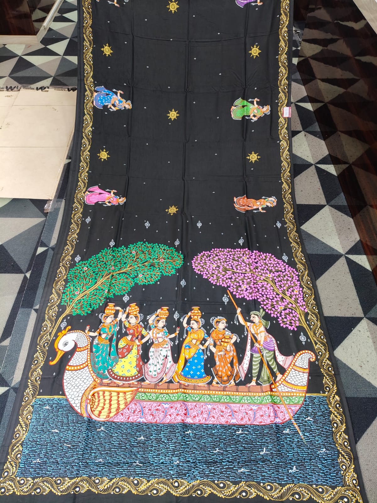 Black Nabakeli Boita Theme Pattachitra Khadi Silk Saree