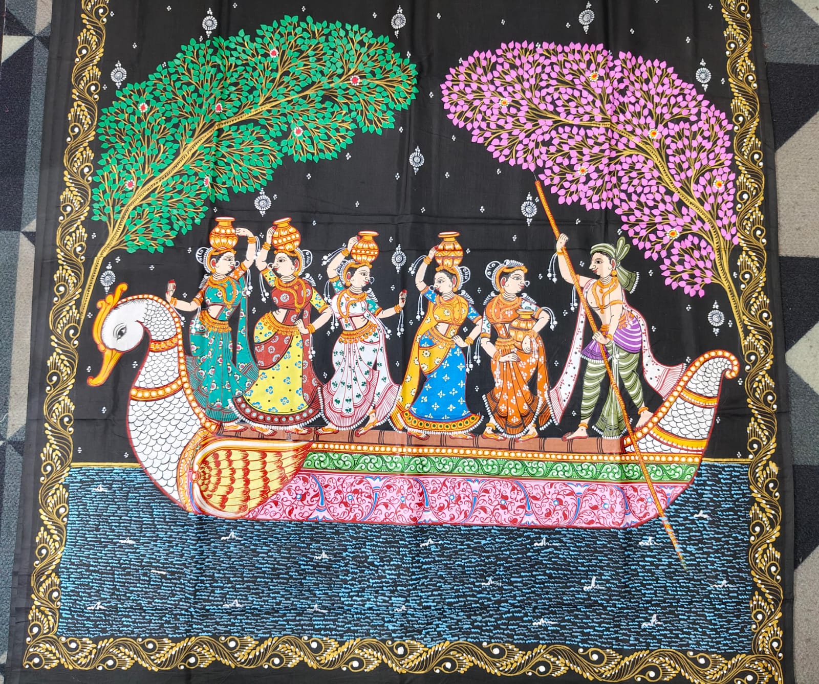 Black Nabakeli Boita Theme Pattachitra Khadi Silk Saree