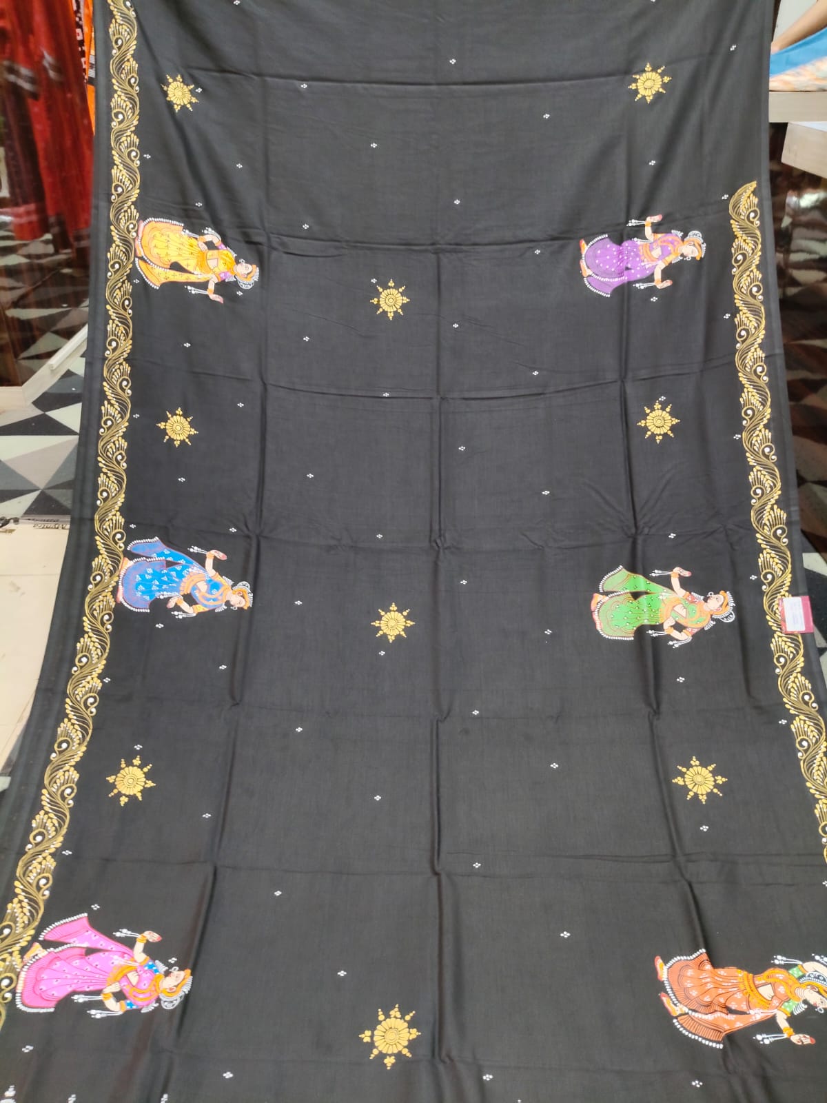 Black Nabakeli Boita Theme Pattachitra Khadi Silk Saree