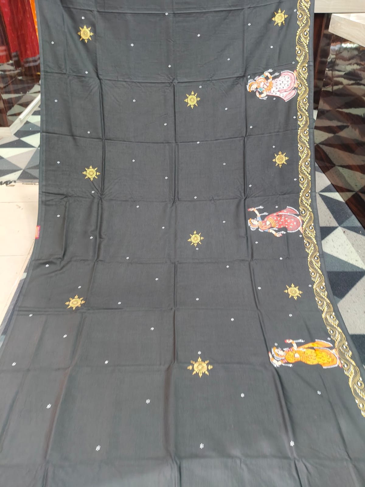Black Nabakeli Boita Theme Pattachitra Khadi Silk Saree