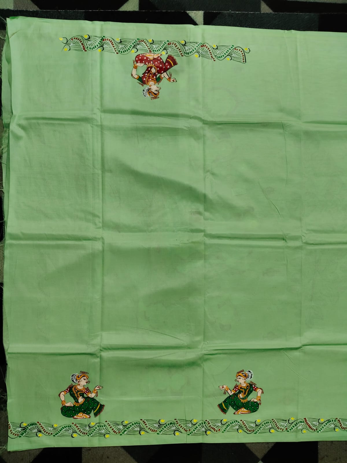 Pista Green Radha Krishna Rasa Theme Pattachitra Khadi Silk Saree