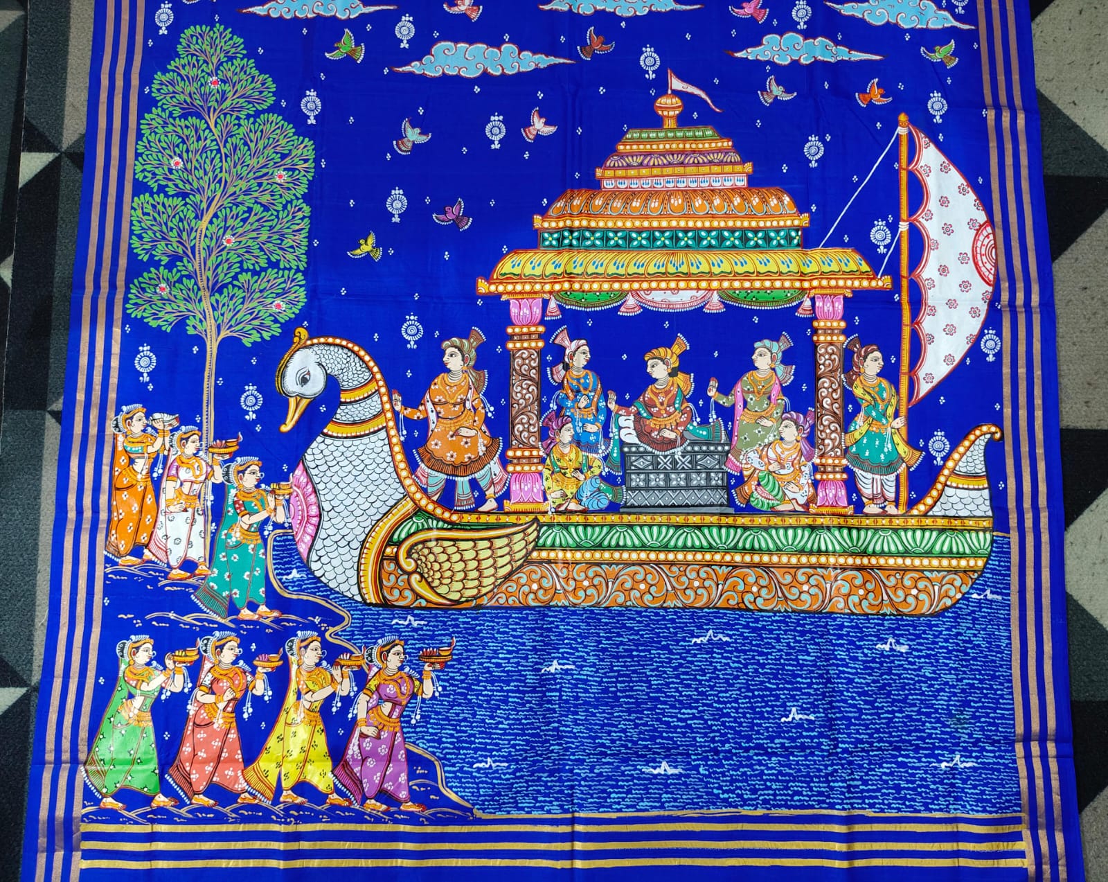 Blue Boita Bandana Theme Pattachitra Kanjeeveram Silk Saree