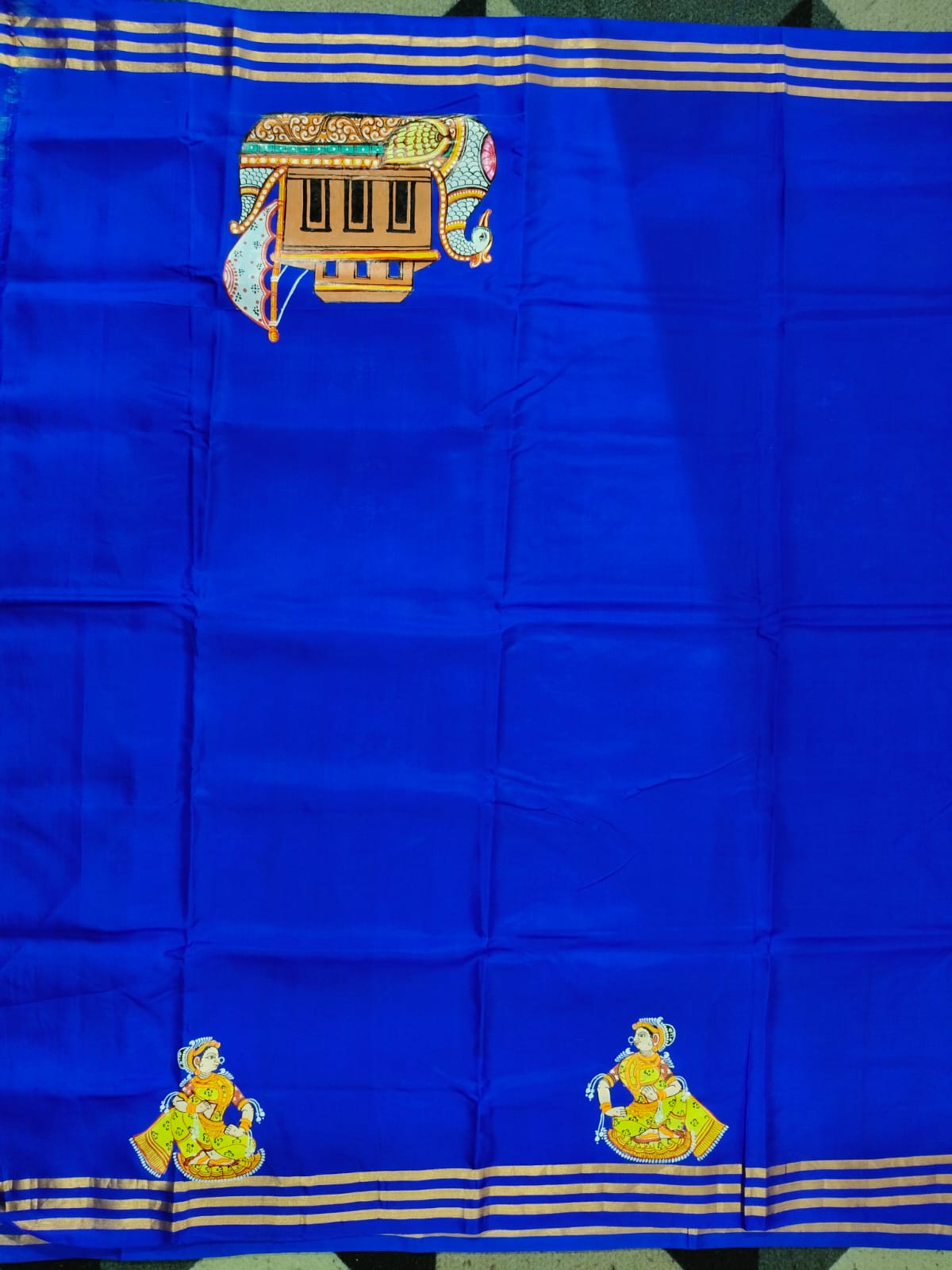 Blue Boita Bandana Theme Pattachitra Kanjeeveram Silk Saree