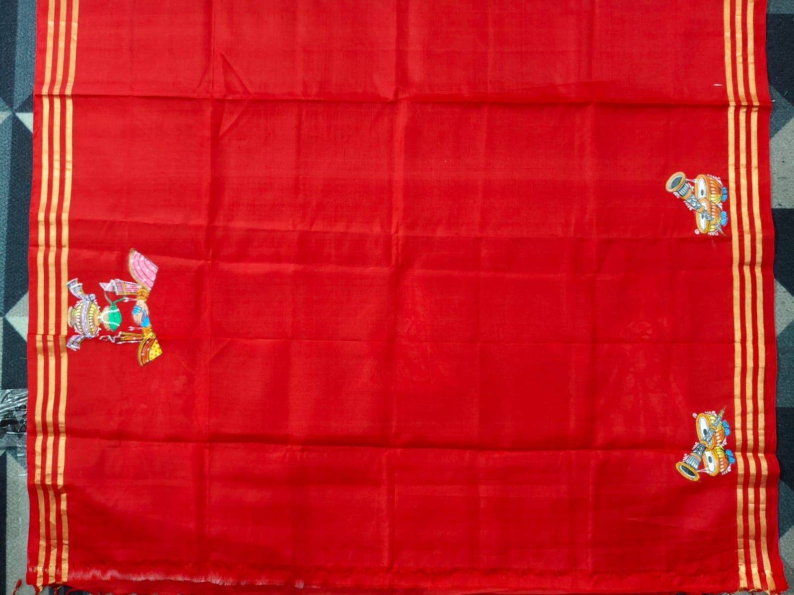 Red Marriage Theme Pattachitra Kanjeeveram Silk Saree