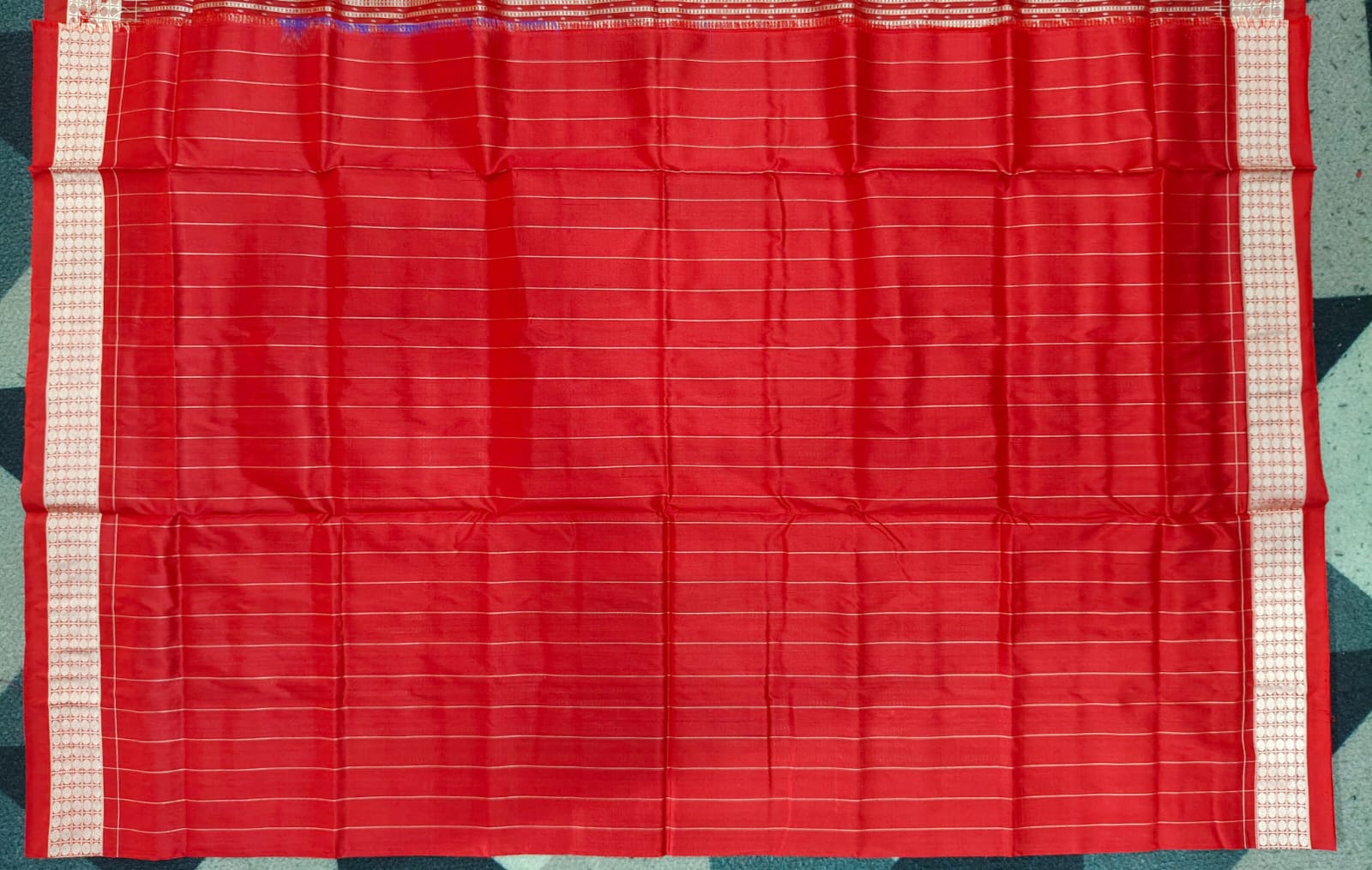 Navy Blue Red Tribal & Tree Design Sambalpuri Silk Saree