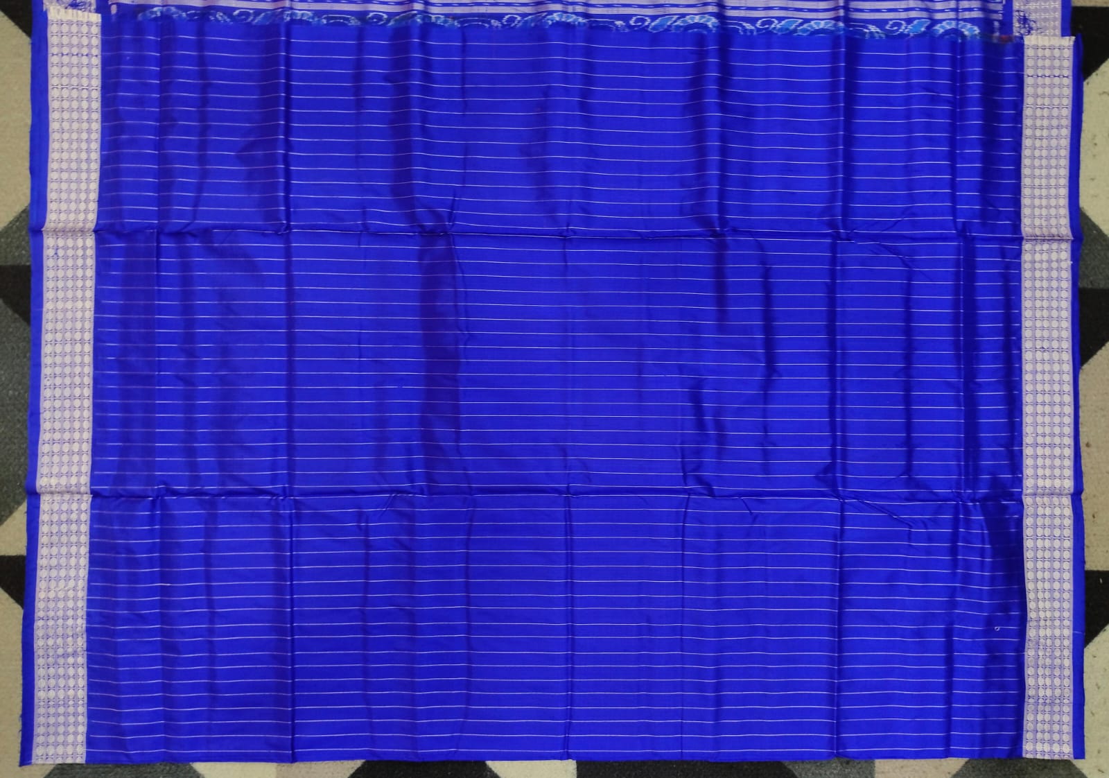 Rust-Brown Blue Tribal & Flower Design Sambalpuri Silk Saree