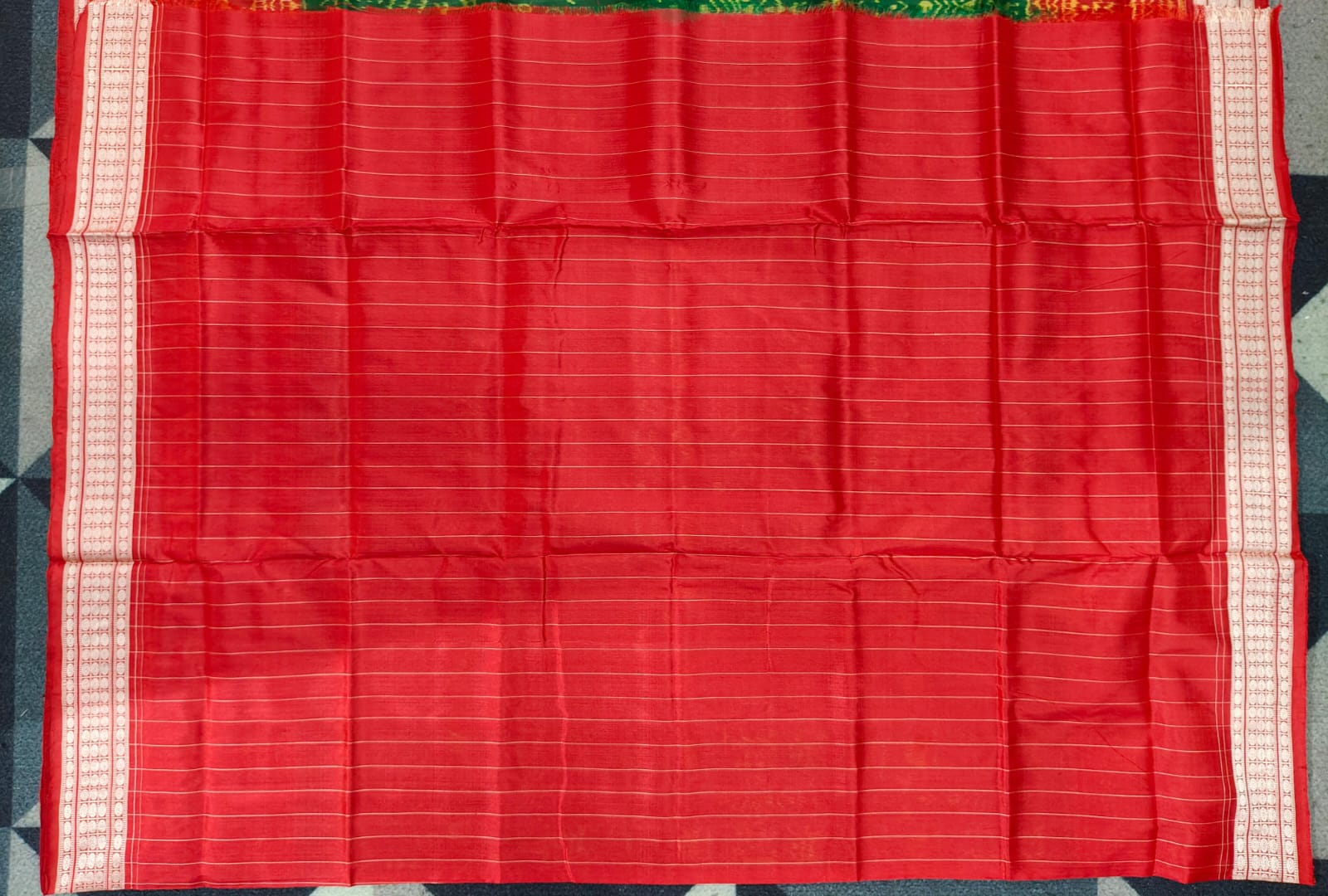 Green Red Tribal & Tree Design Sambalpuri Silk Saree