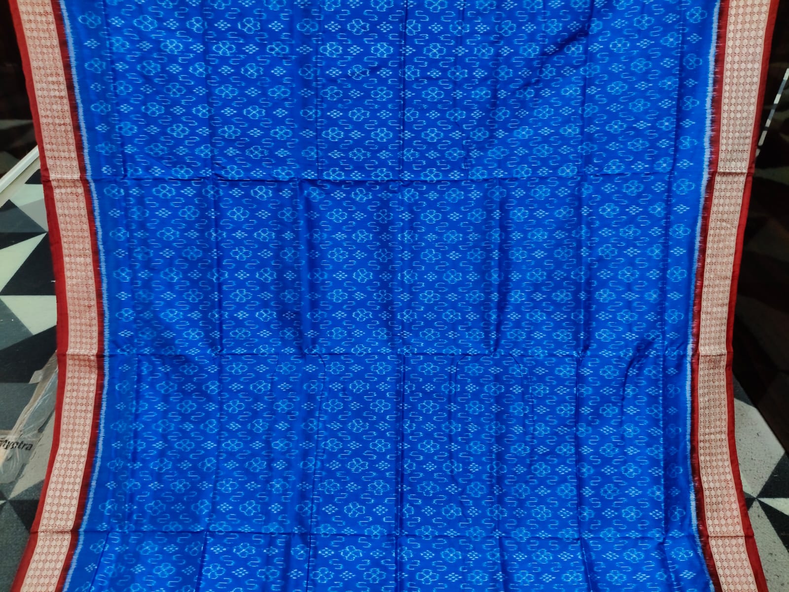 Blue Red Flower & Mini Pasapali Design Sambalpuri Silk Saree