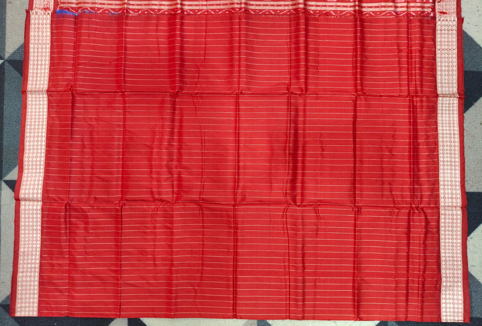 Blue Red Flower & Mini Pasapali Design Sambalpuri Silk Saree
