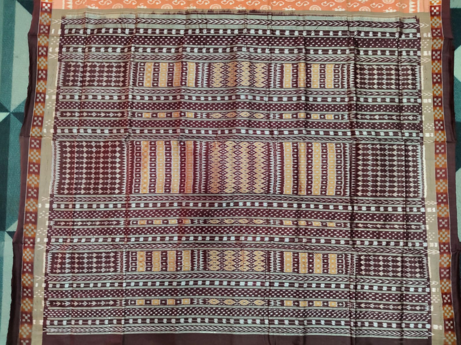 Light Brown Coffee Border Pasapali Tribal & Flower Design Sambalpuri Silk Saree