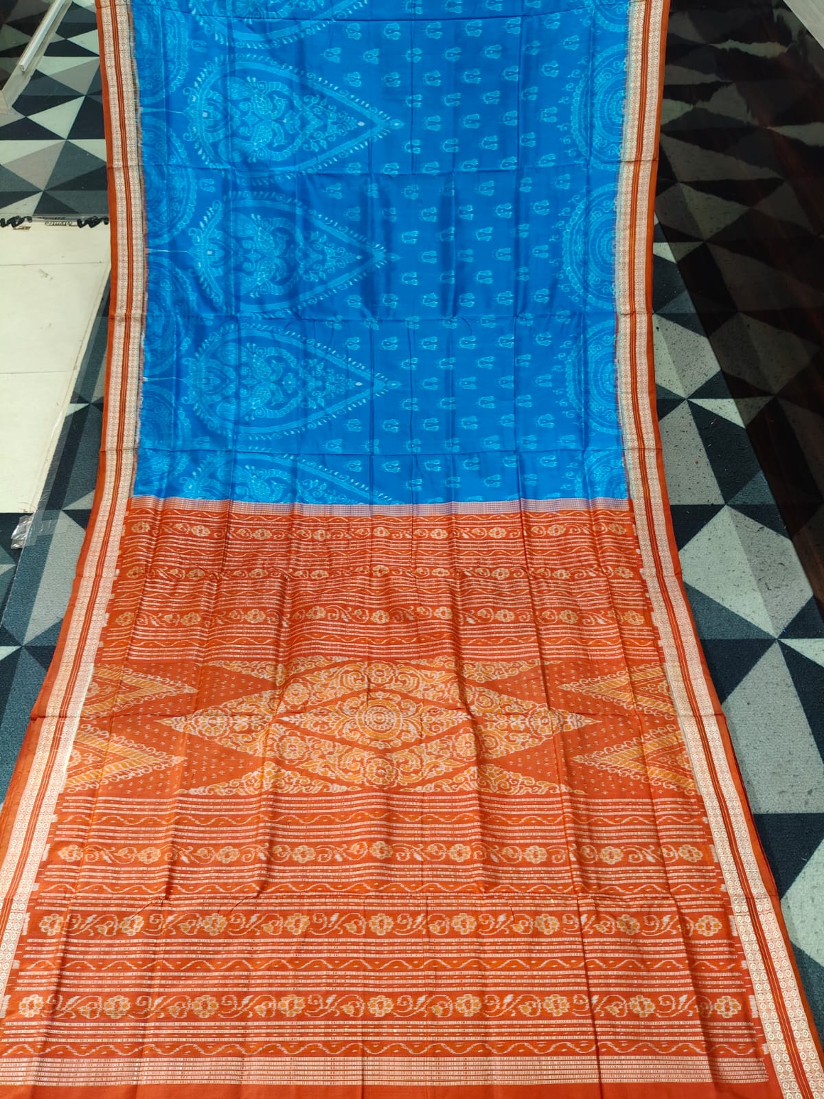 Deep Sky Brown Laxmi Pada Design Sambalpuri Silk Saree