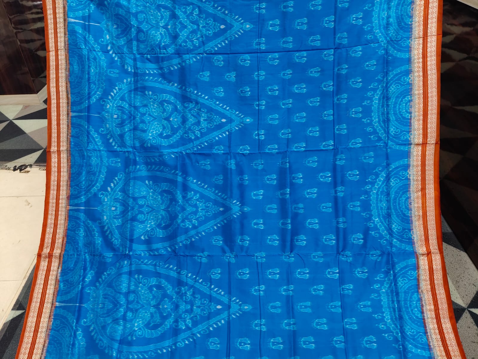 Deep Sky Brown Laxmi Pada Design Sambalpuri Silk Saree