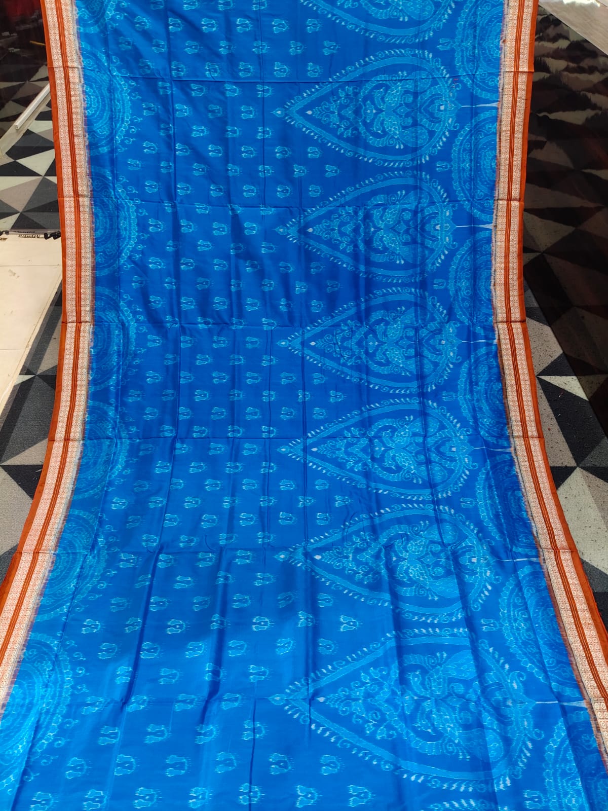Deep Sky Brown Laxmi Pada Design Sambalpuri Silk Saree