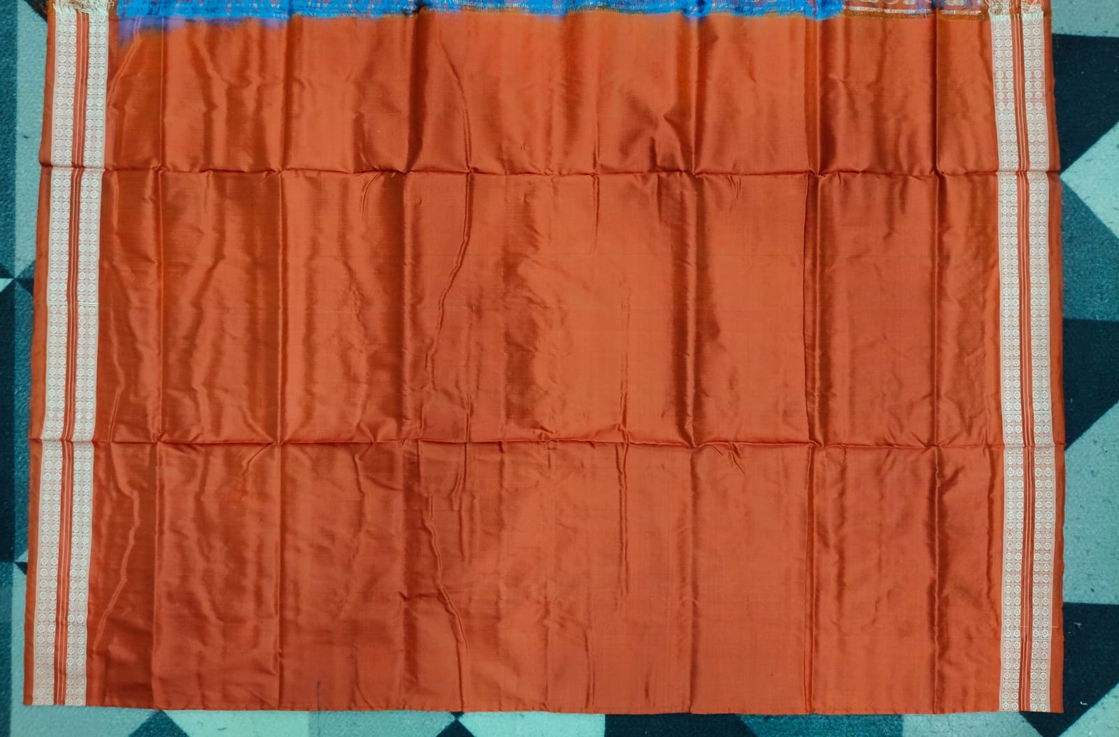 Copper Sulphate Rust Tree & Scot Elephant Design Sambalpuri Silk Saree