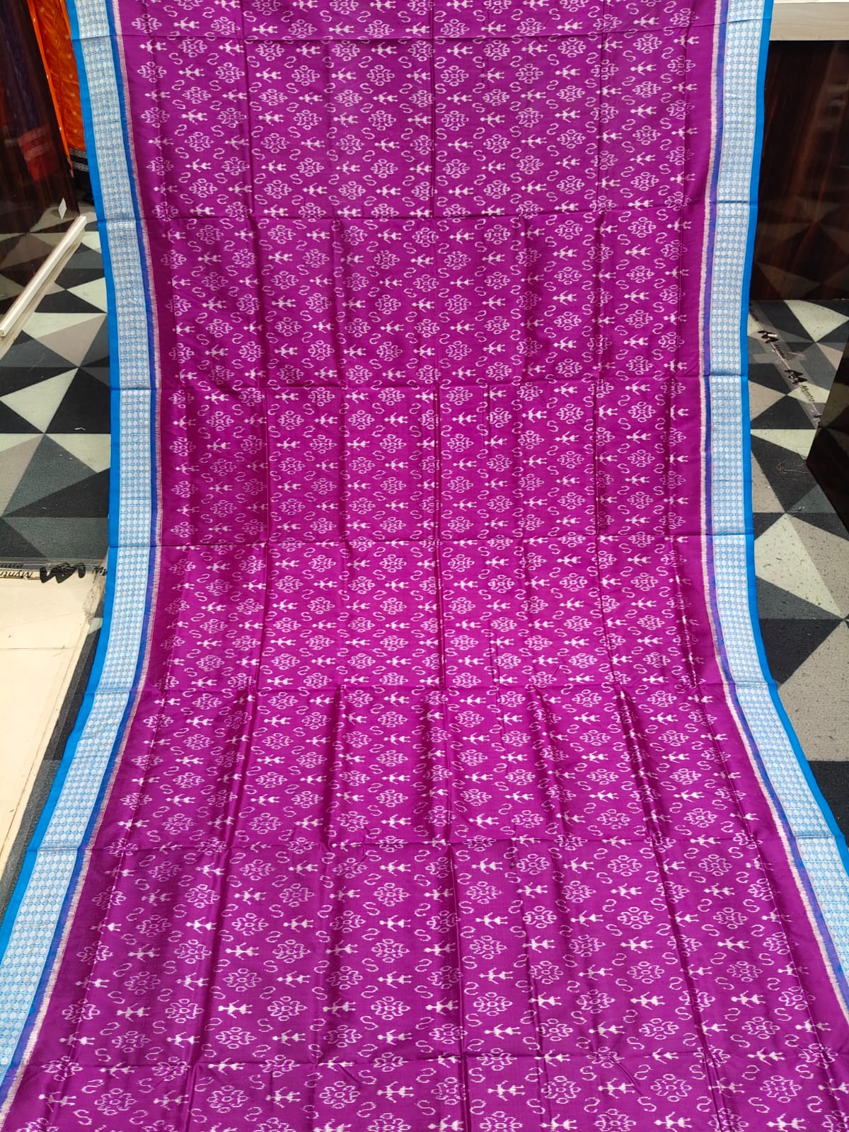 Purple Copper Sulphate Tribal & Flower Design Sambalpuri Silk Saree
