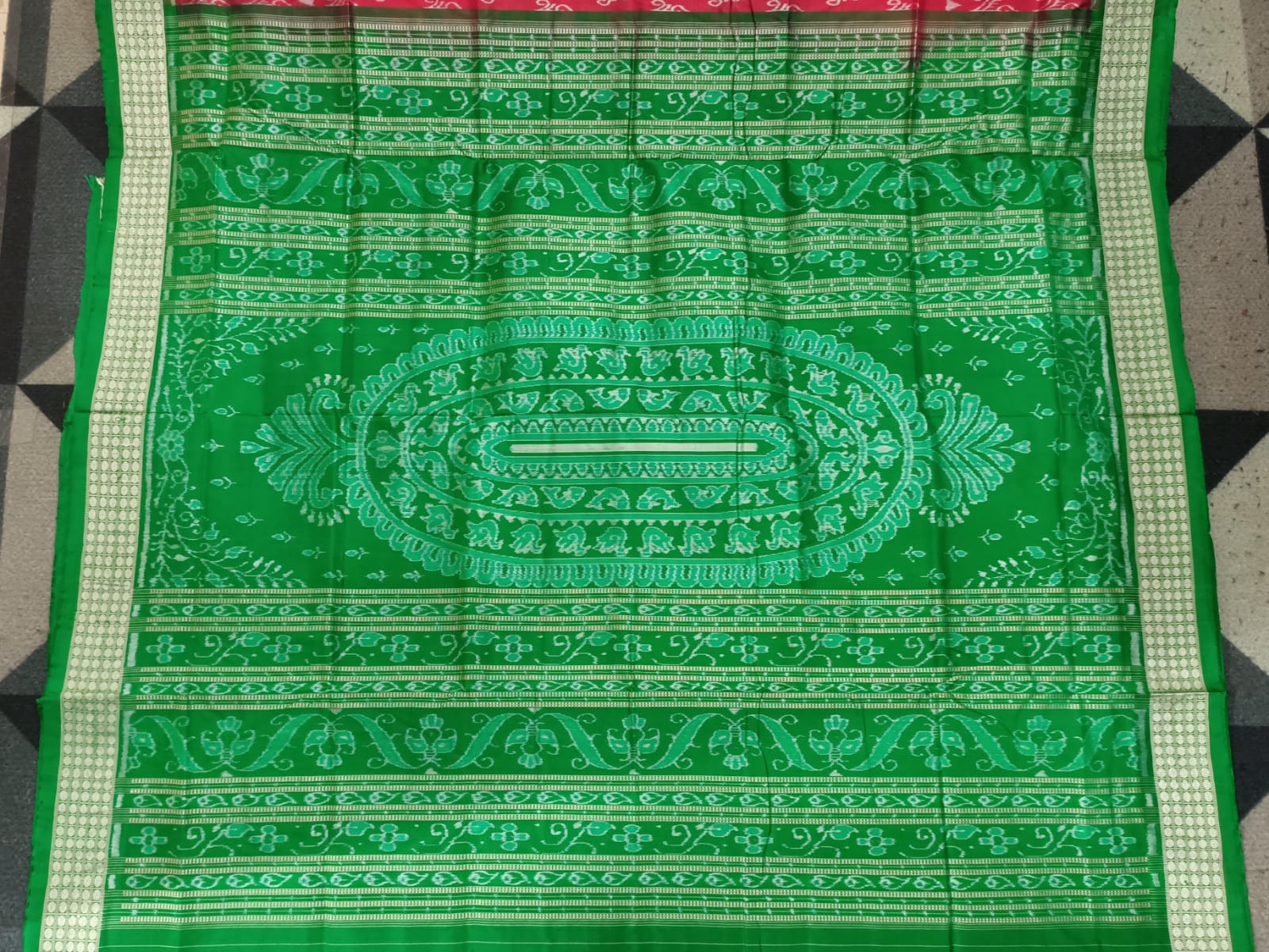 Peach Green Tree Design Sambalpuri Silk Saree
