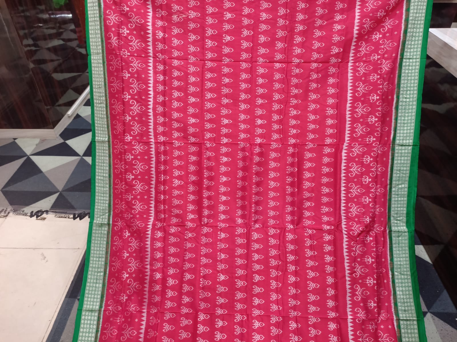 Peach Green Tree Design Sambalpuri Silk Saree