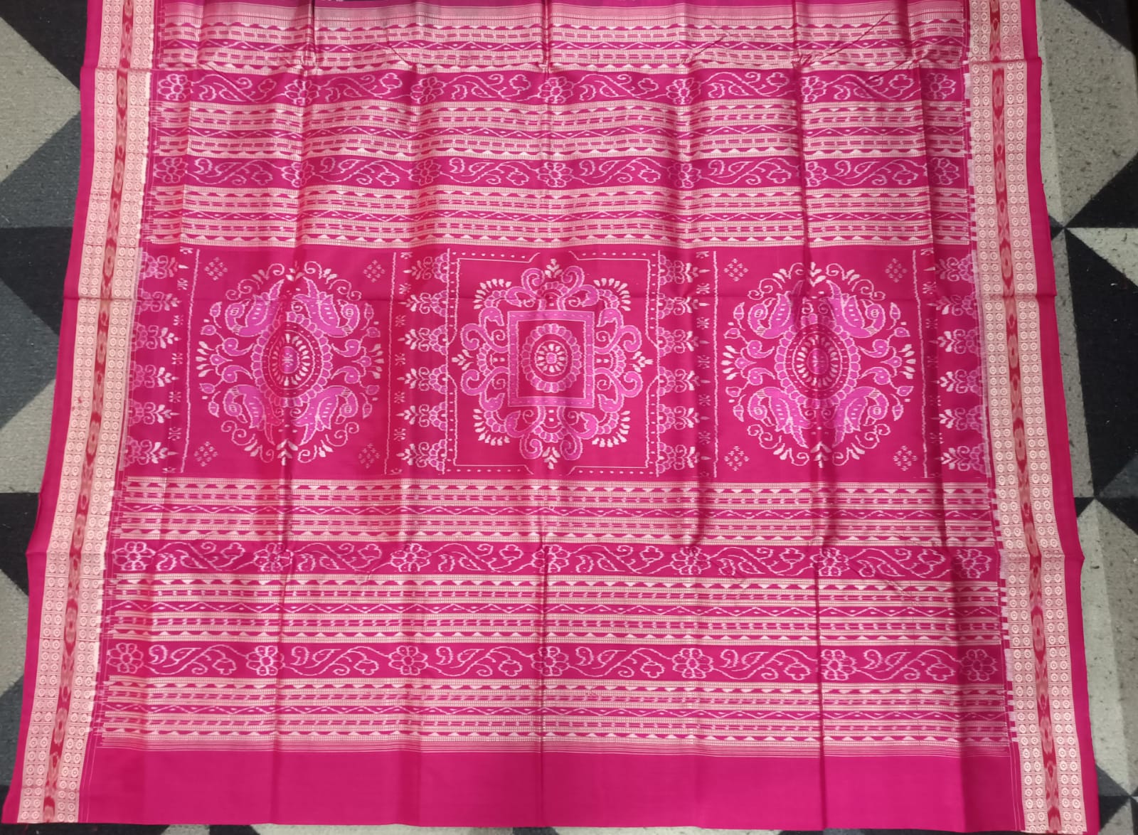 Navy Blue Magenta Tree & Elephant Design Sambalpuri Silk Saree