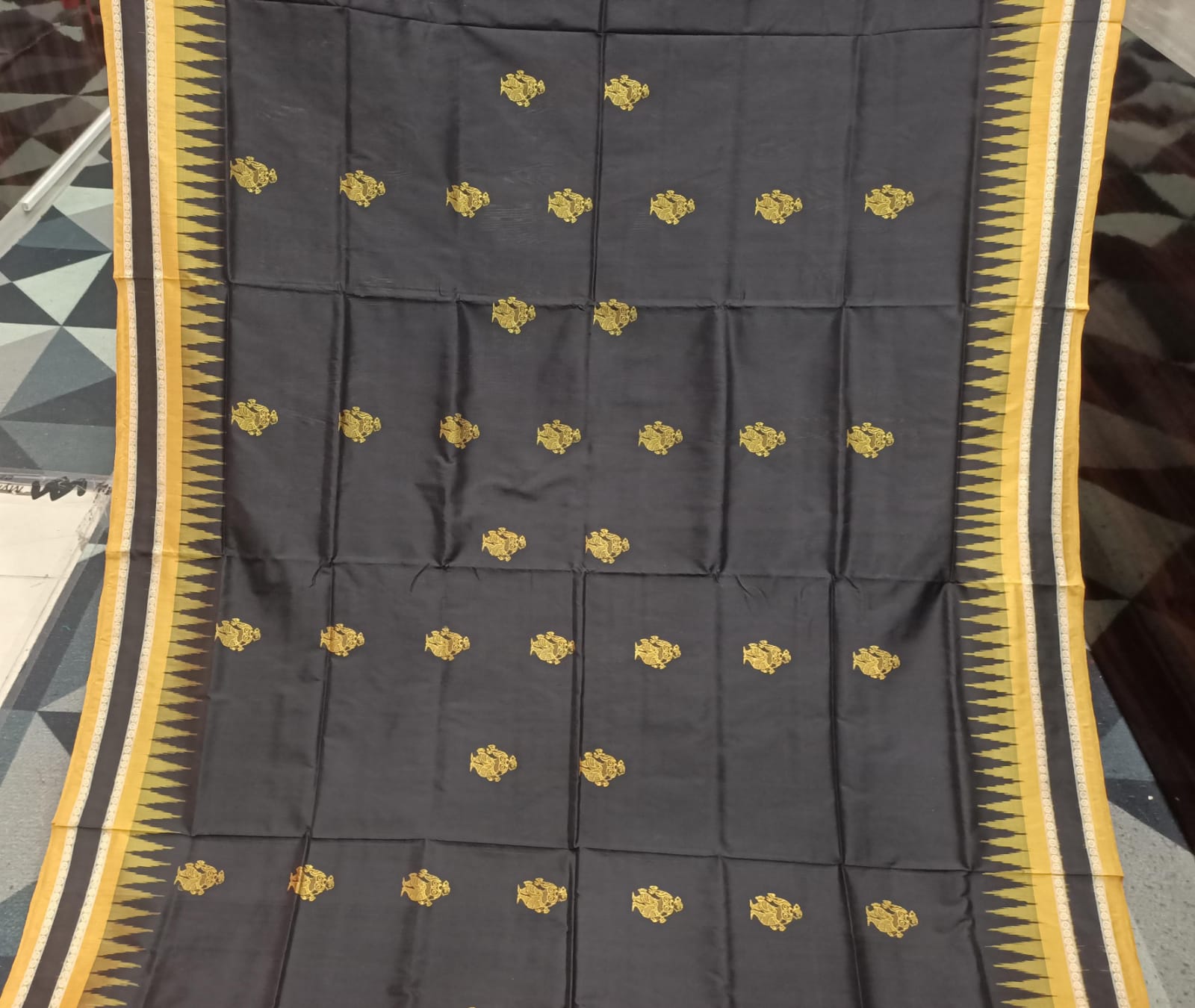 Black Yellow Natraj Exclusive Bomkai Silk Saree