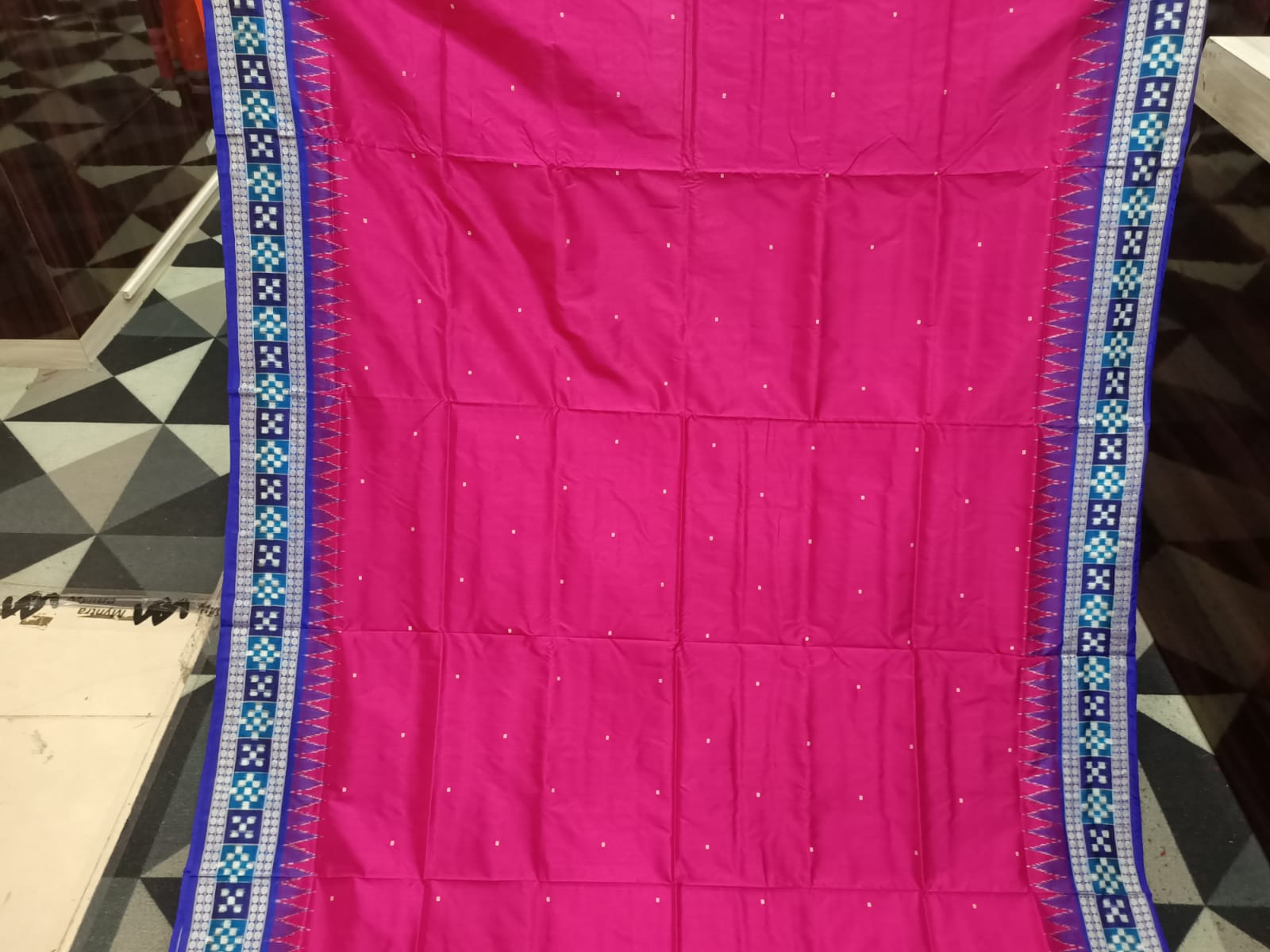 Magenta Blue Sakta Border Bomkai Silk Saree