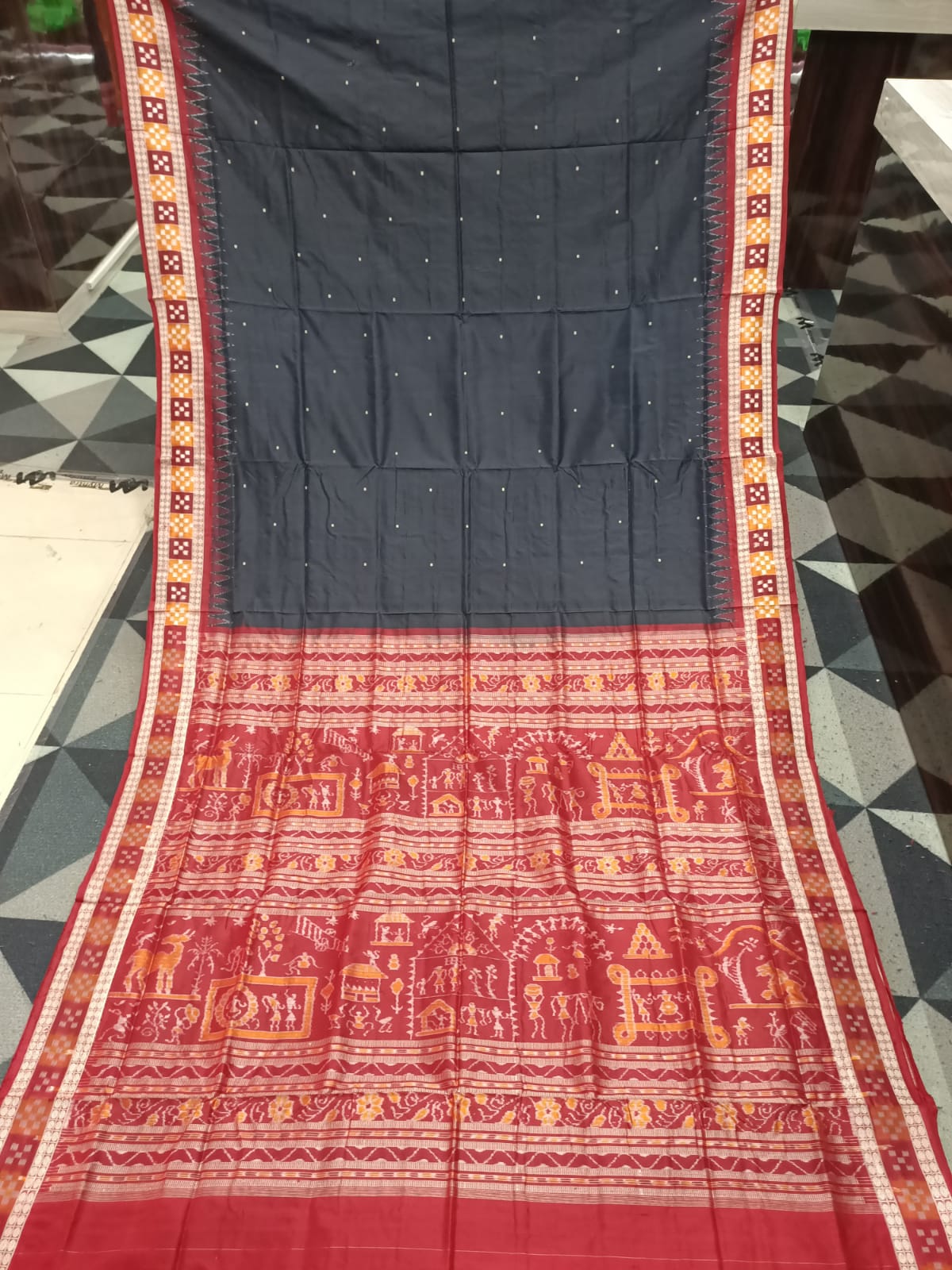 Black Maroon Sakta Border Bomkai Silk Saree