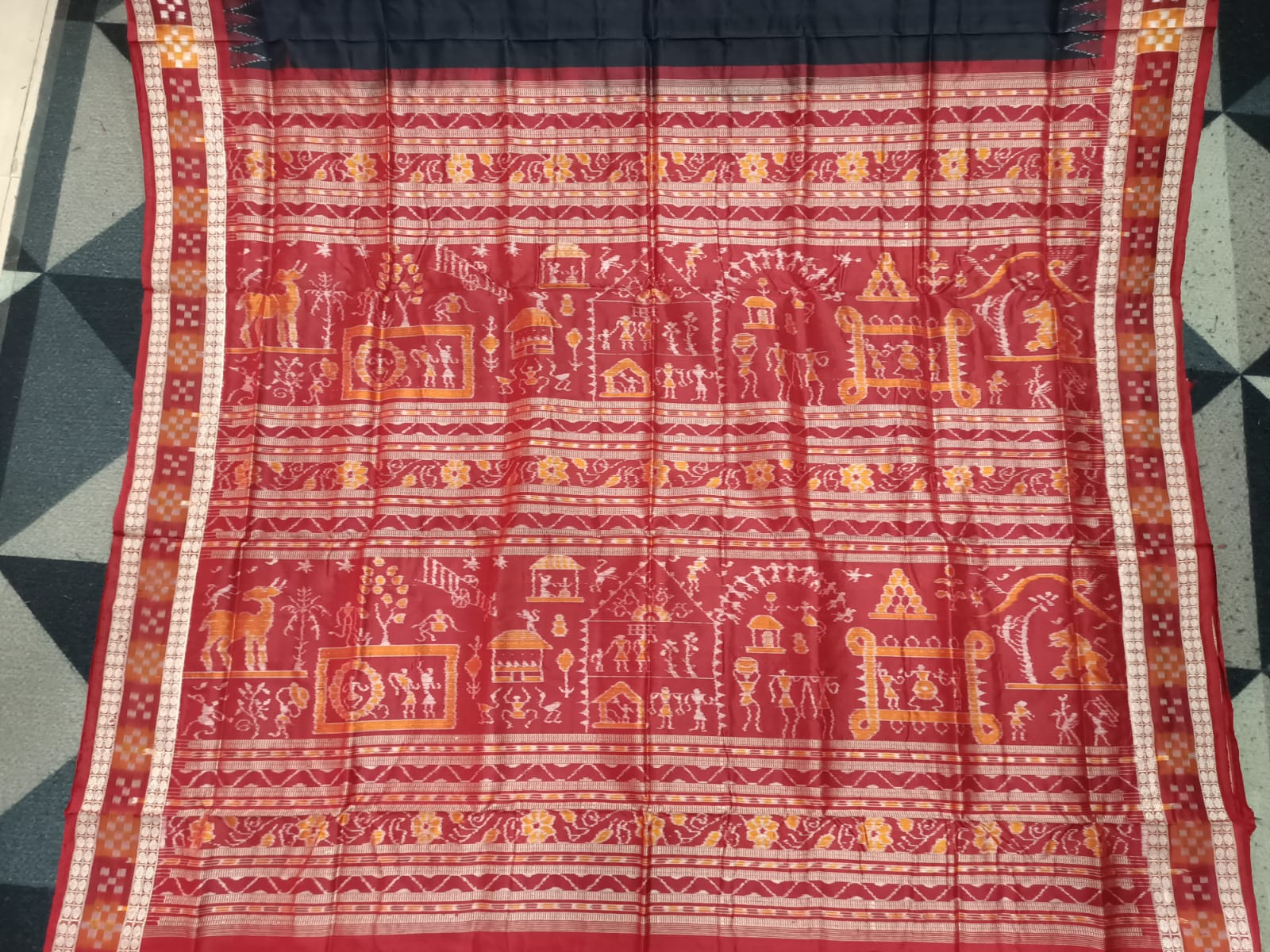 Black Maroon Sakta Border Bomkai Silk Saree