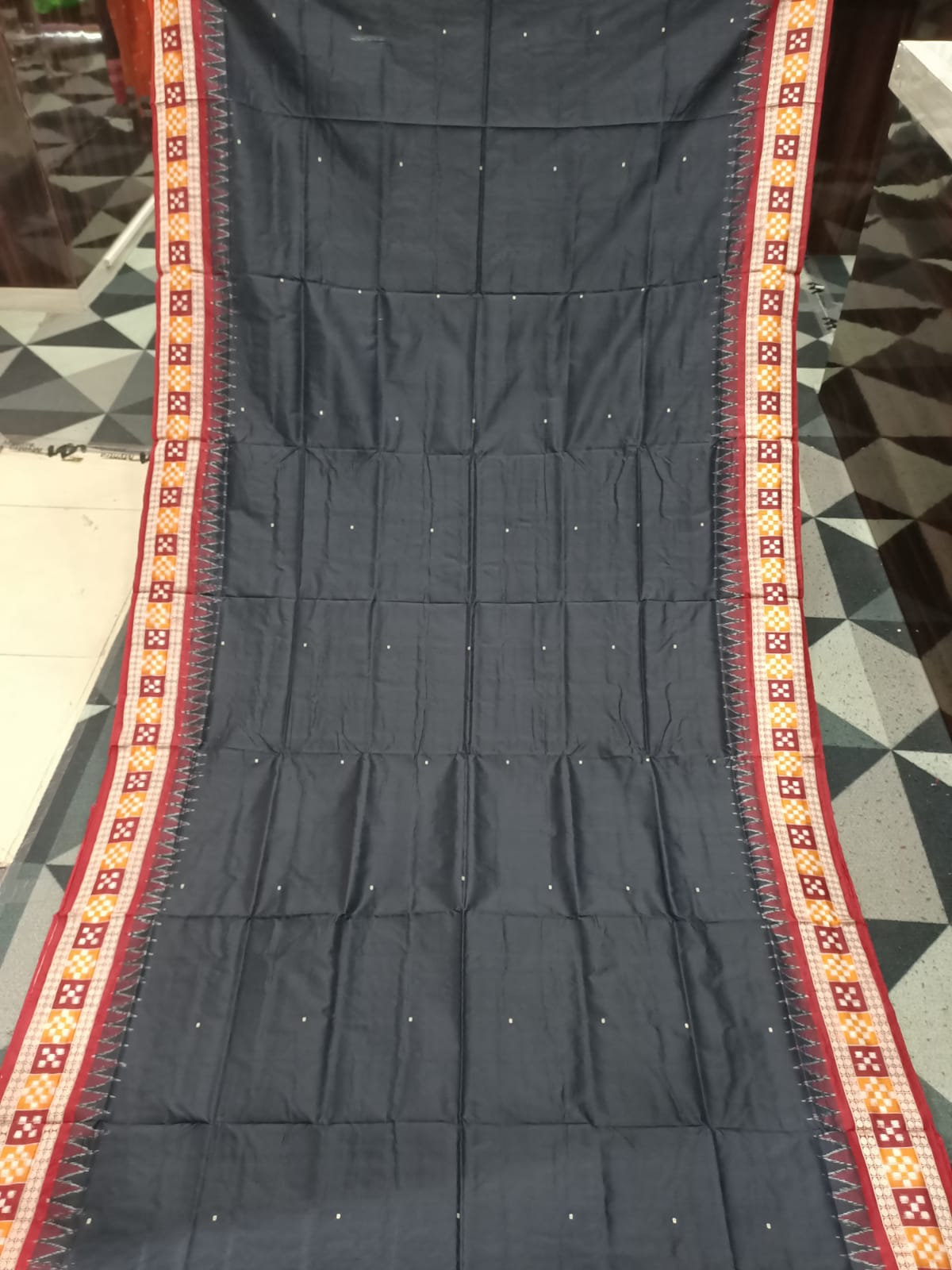 Black Maroon Sakta Border Bomkai Silk Saree