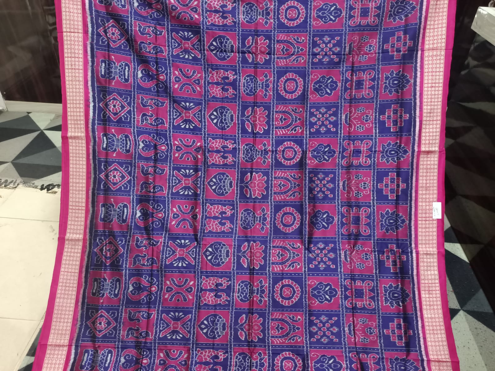 Navy Blue Magenta Nabakothi Design Sambalpuri Silk Saree