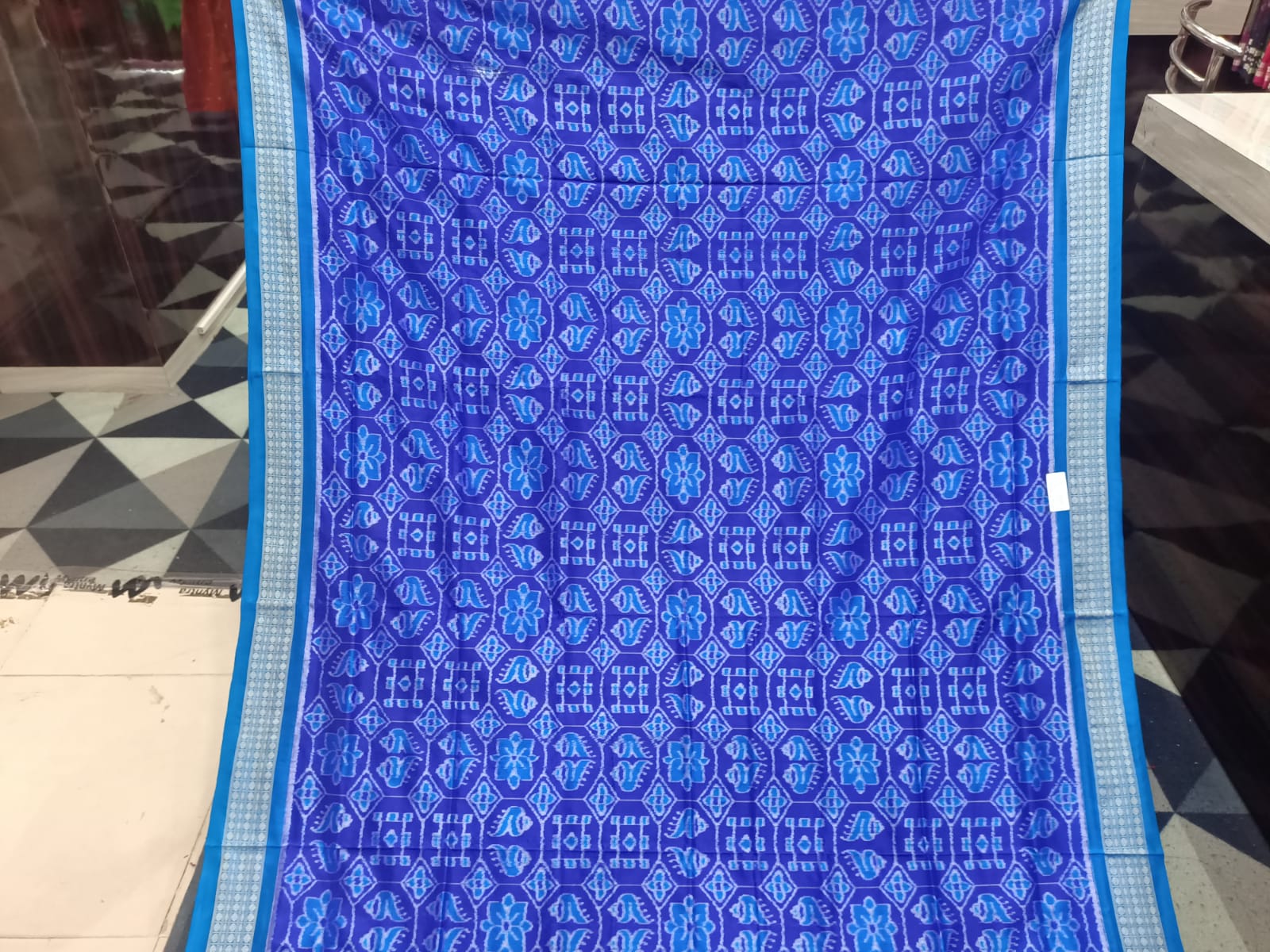 Blue Copper Sulphate Sankha Design Sambalpuri Silk Saree
