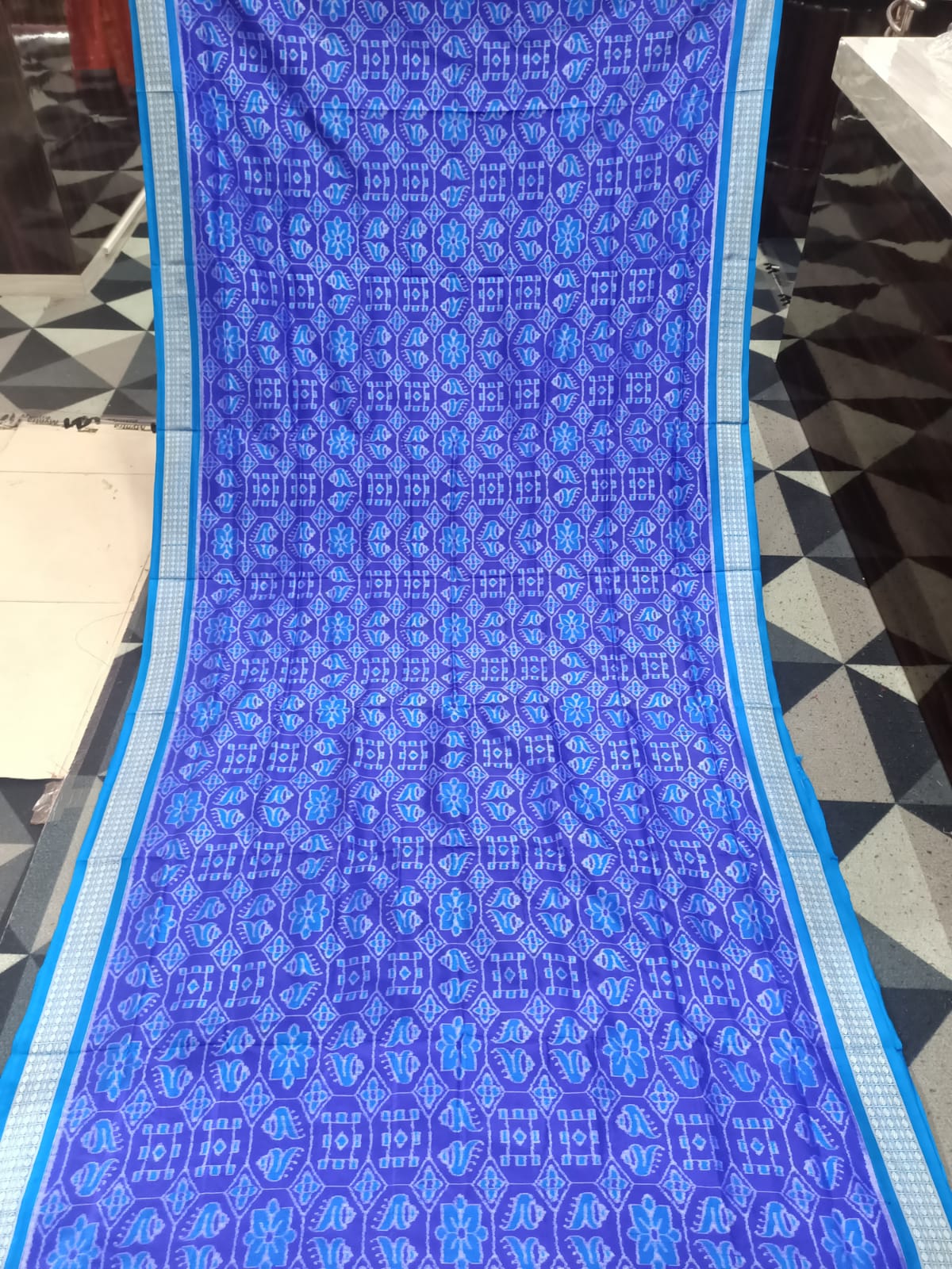 Blue Copper Sulphate Sankha Design Sambalpuri Silk Saree