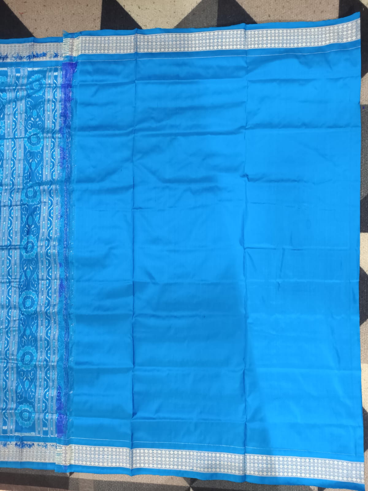 Blue Copper Sulphate Sankha Design Sambalpuri Silk Saree