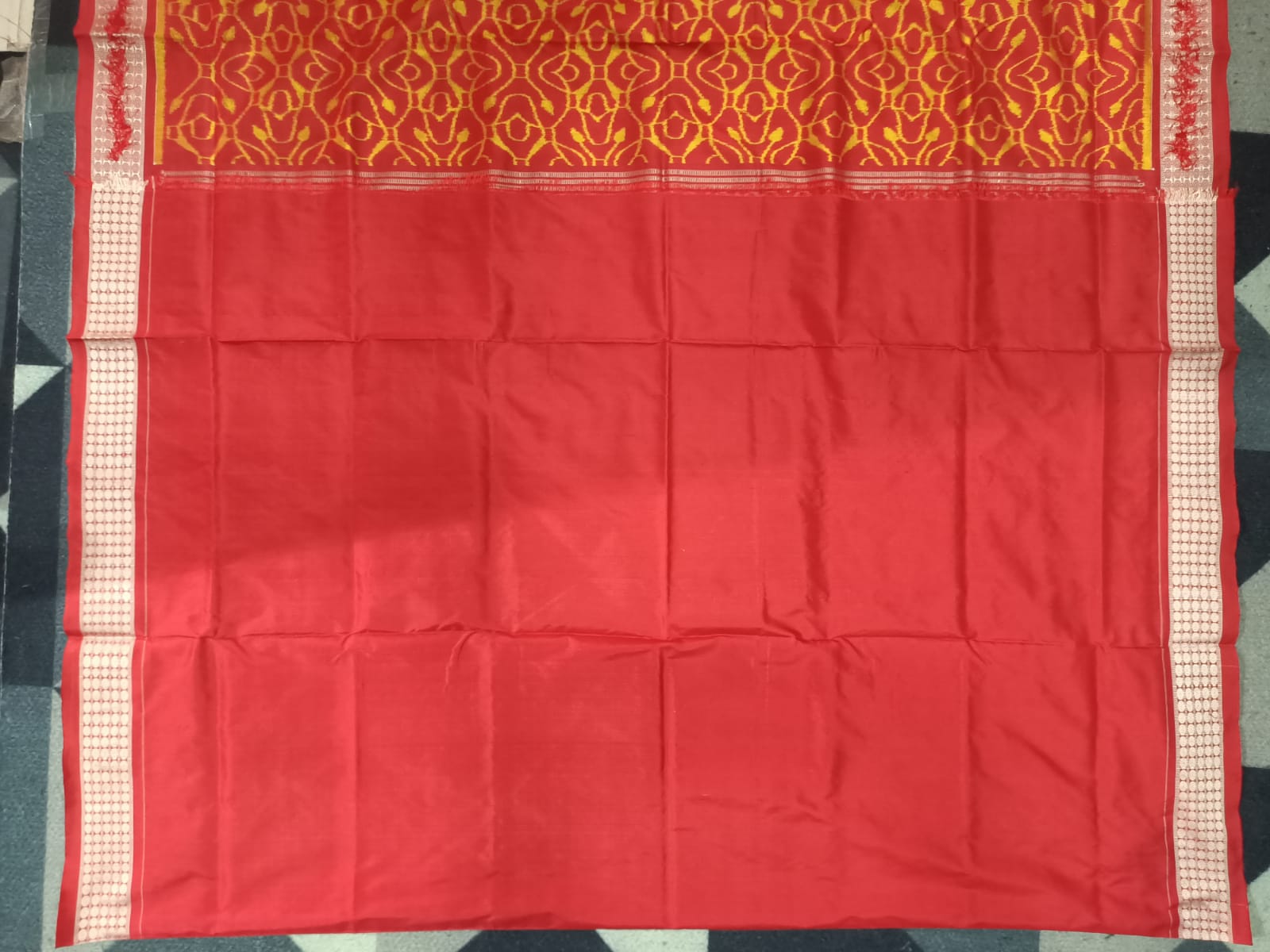 Red Yellow Flower Design Sambalpuri Silk Saree
