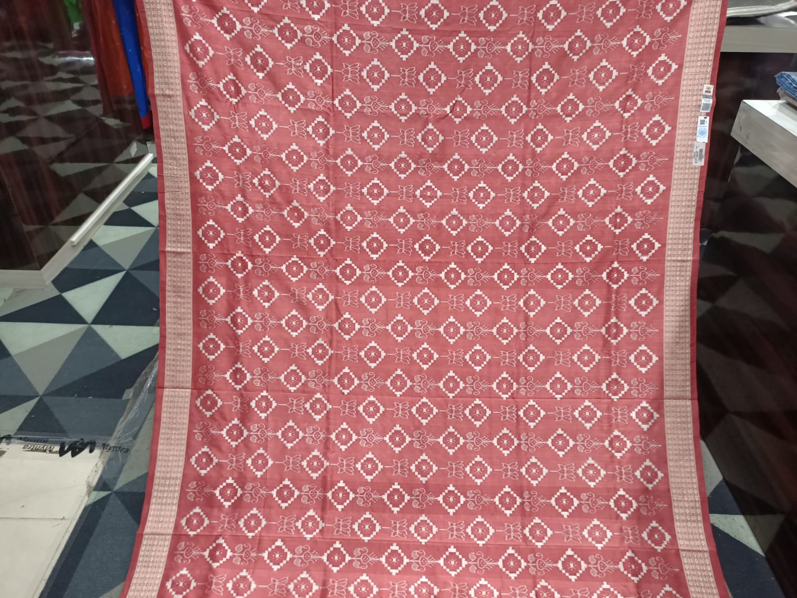 Peach White Pasapali & Lotus Natural Dye Sambalpuri Silk Saree