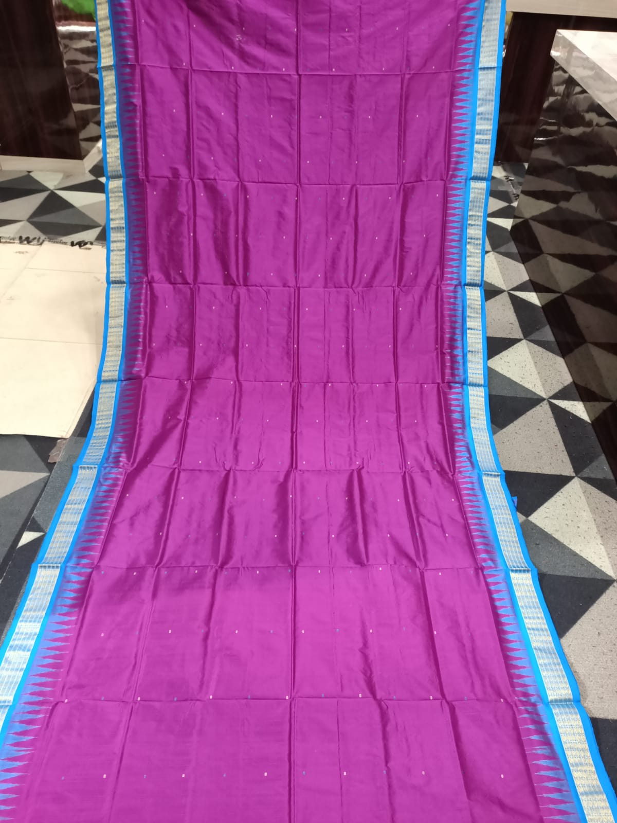 Purple Copper Sulphate Buti Bomkai Half Tissue Silk Saree