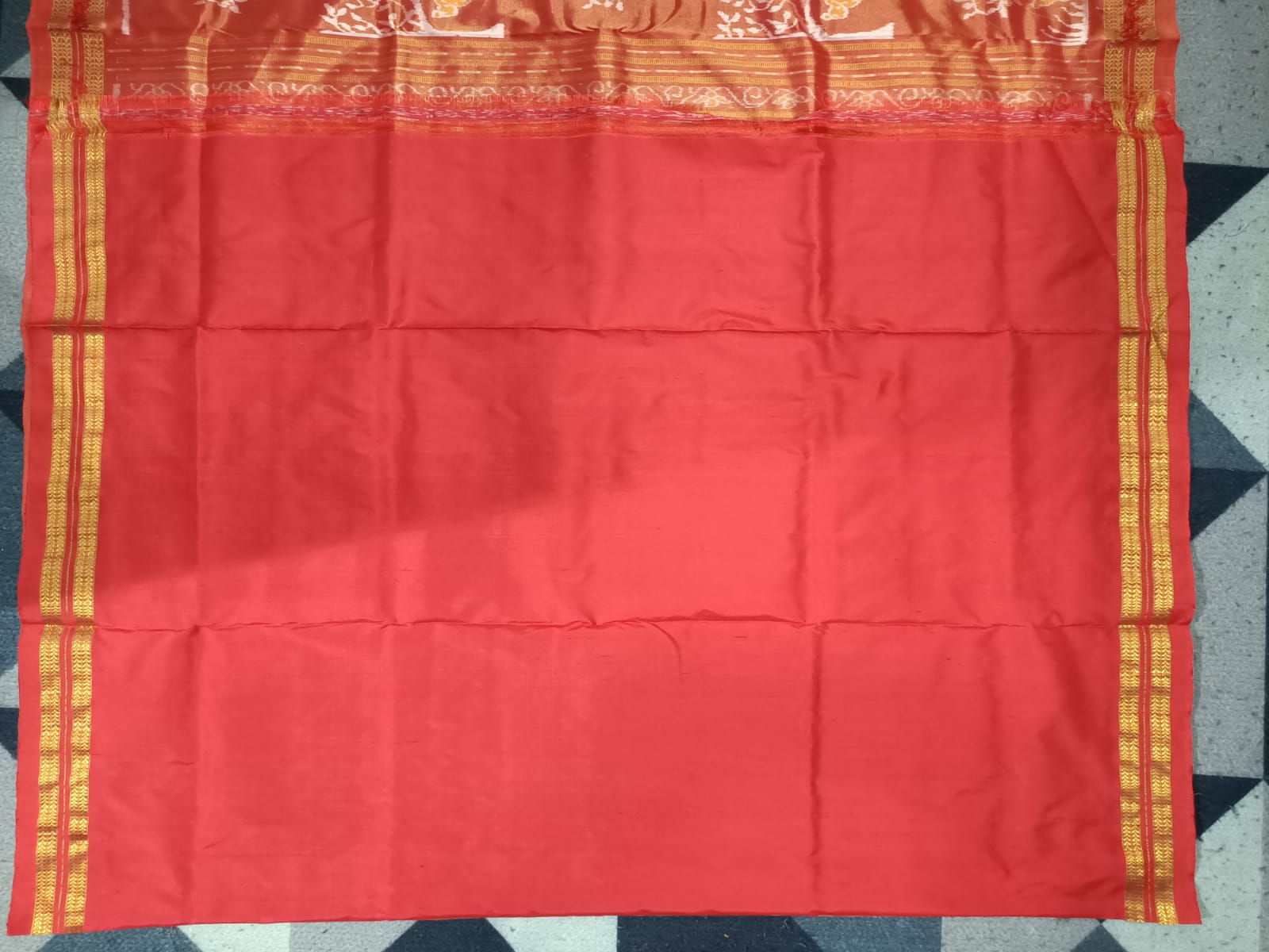 Burnt Orange Animal & Tree Design Full Tissue Sambalpuri Silk Saree