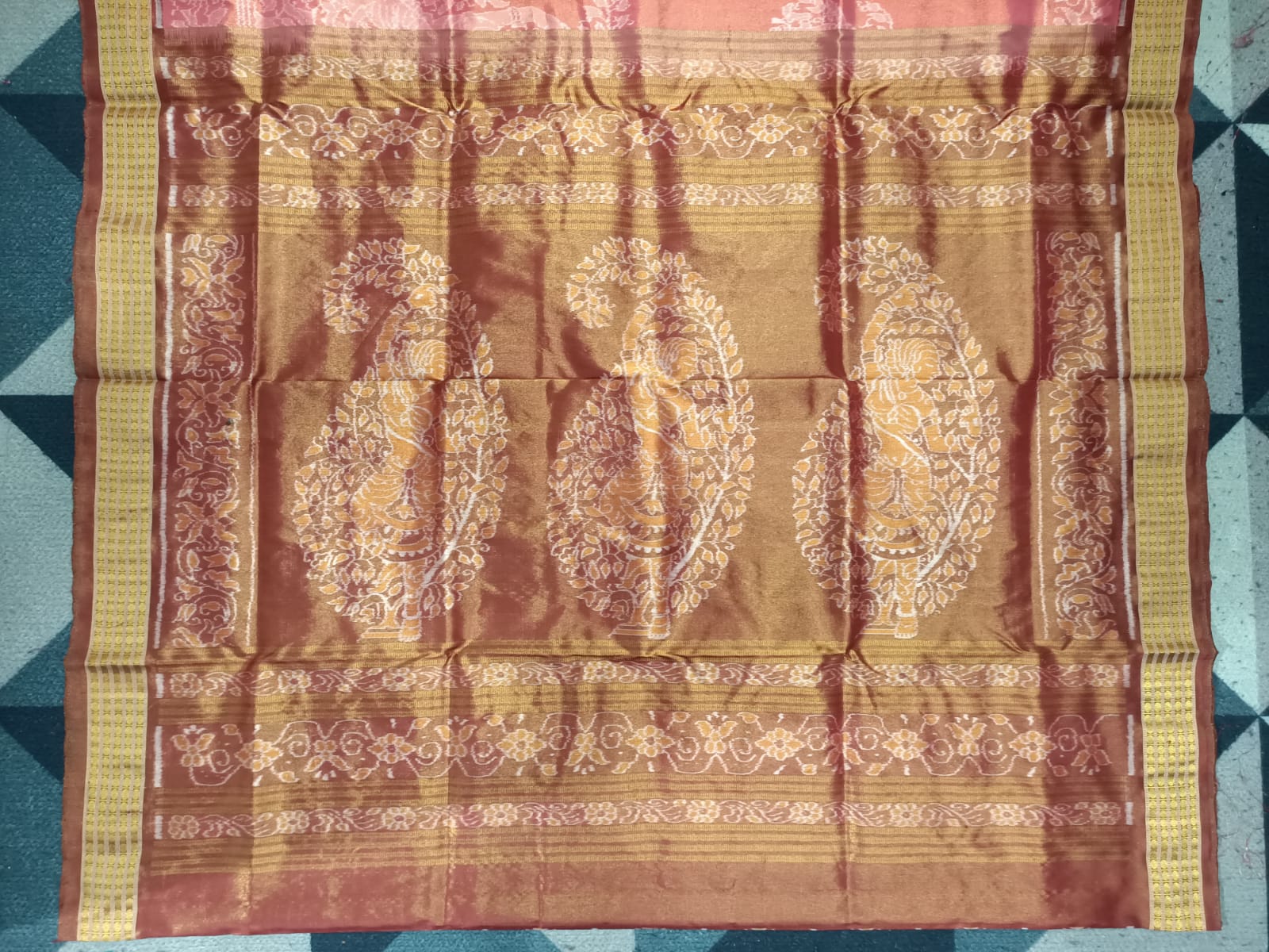 Peach Coffee Parsley Design Full Tissue Sambalpuri Silk Saree