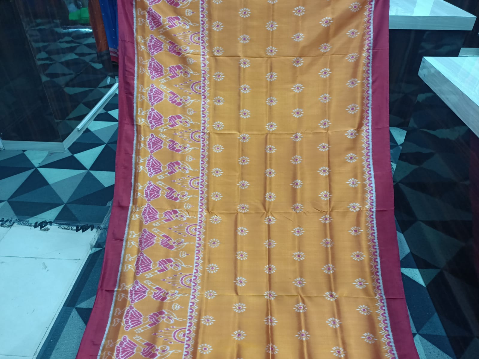 Orange Maroon Body Flower & Scot Dancer Design Mulberry Silk Saree