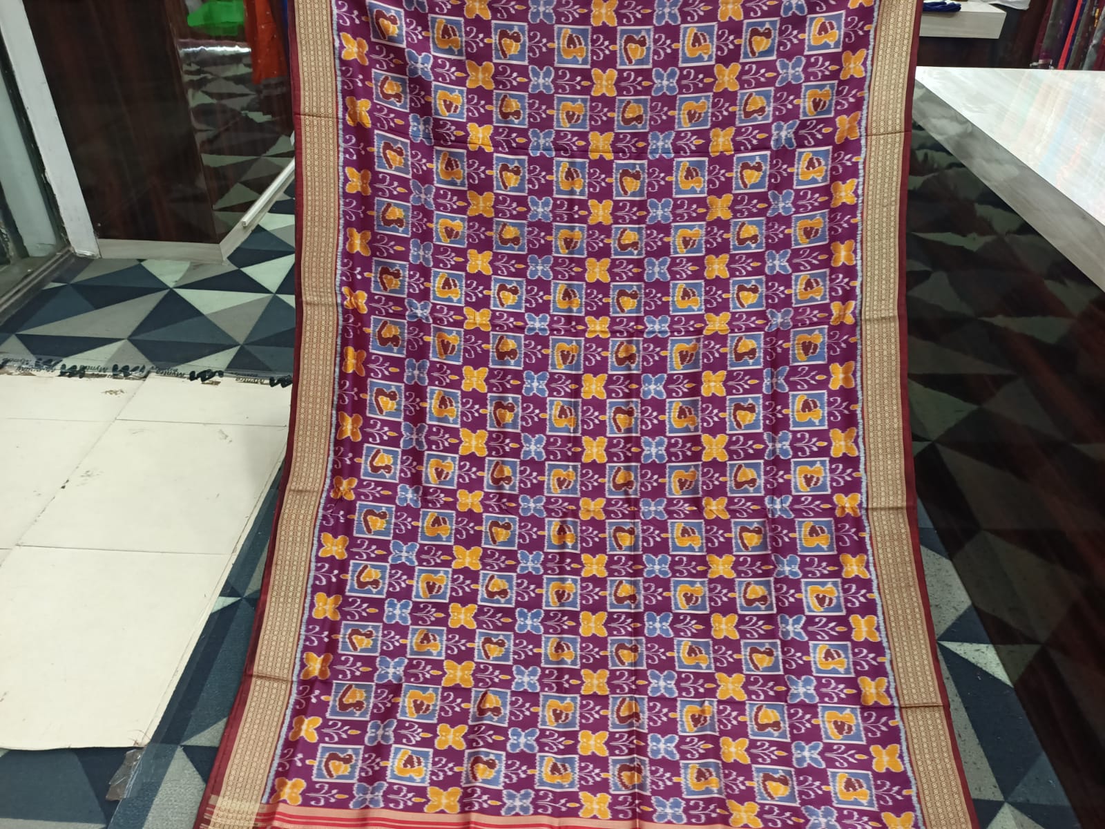 Purple Maroon Butterfly & Birds Design Mulberry Silk Saree