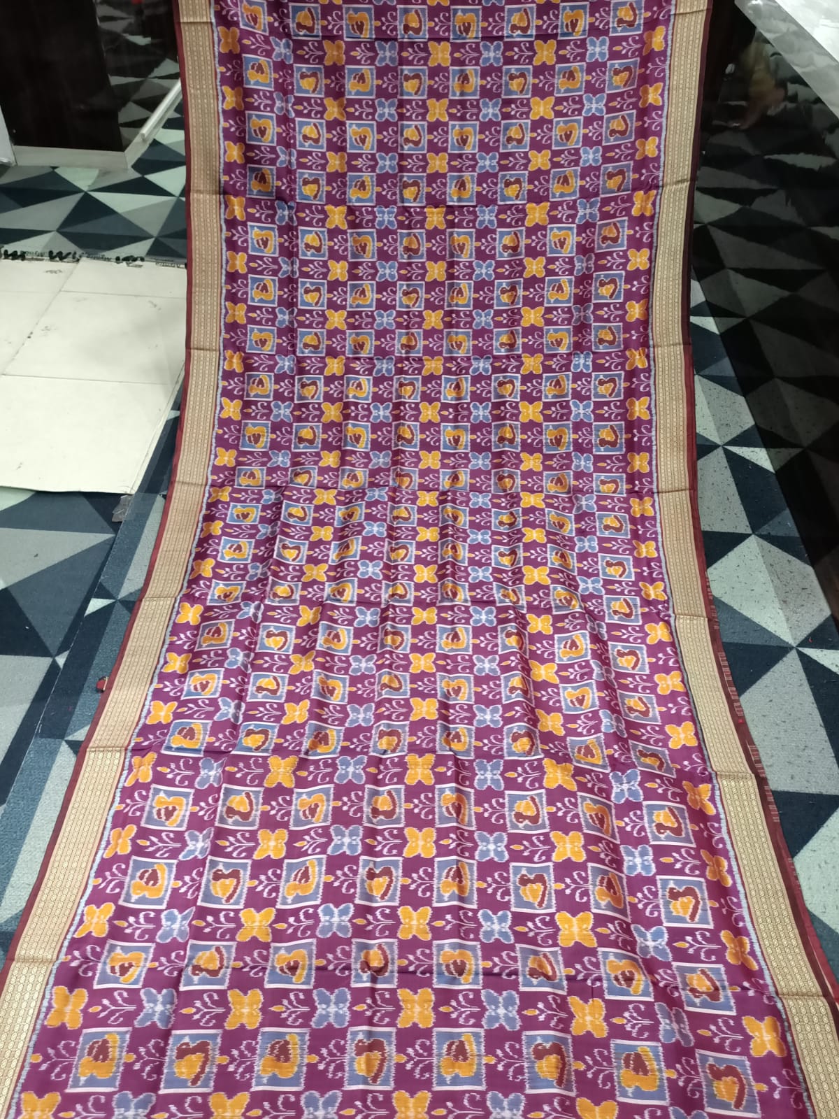 Purple Maroon Butterfly & Birds Design Mulberry Silk Saree