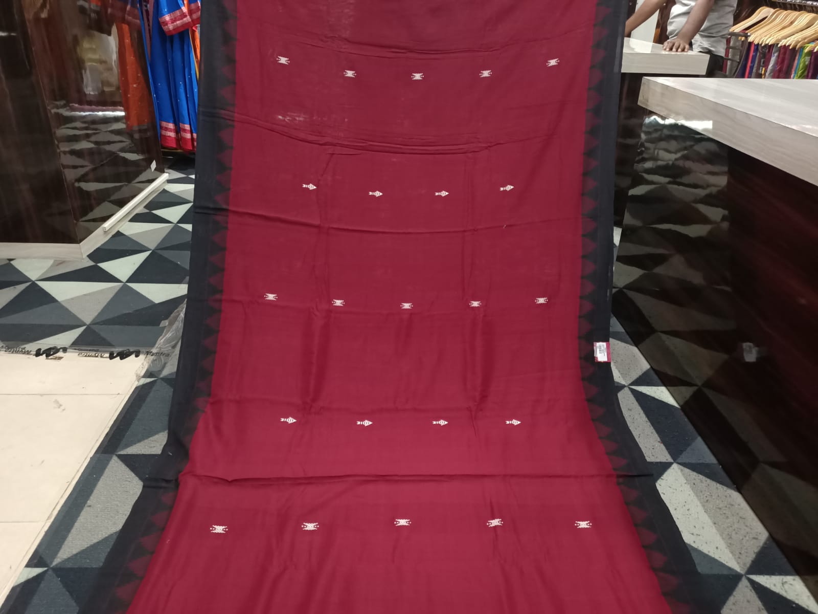 Maroon Black Plain Kumbha Border Kotpad Cotton Saree